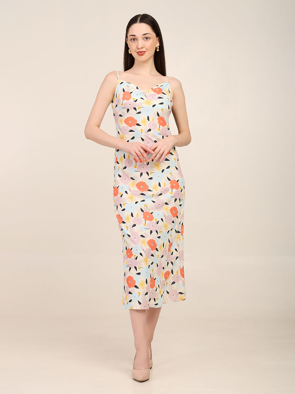 Women's Printed Bodycon Cowl Neck Dress