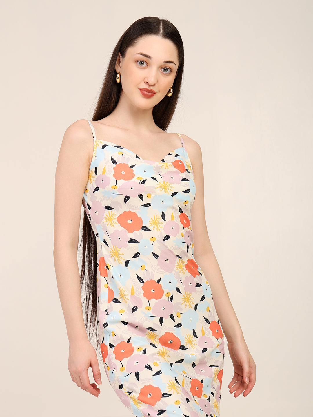 Women's Printed Bodycon Cowl Neck Dress