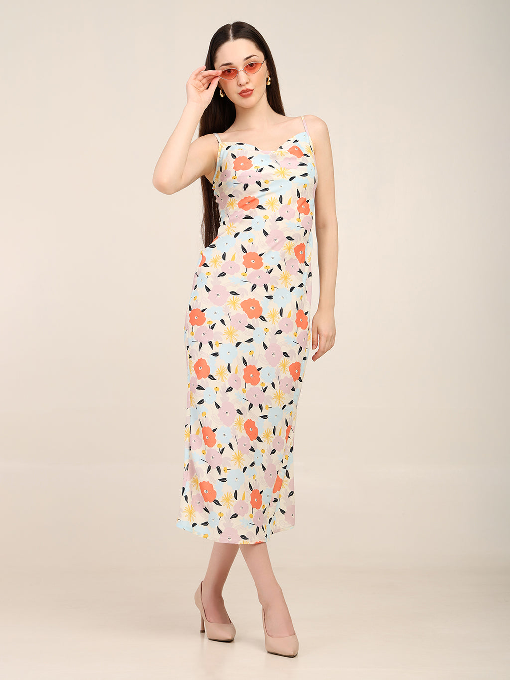 Women's Printed Bodycon Cowl Neck Dress