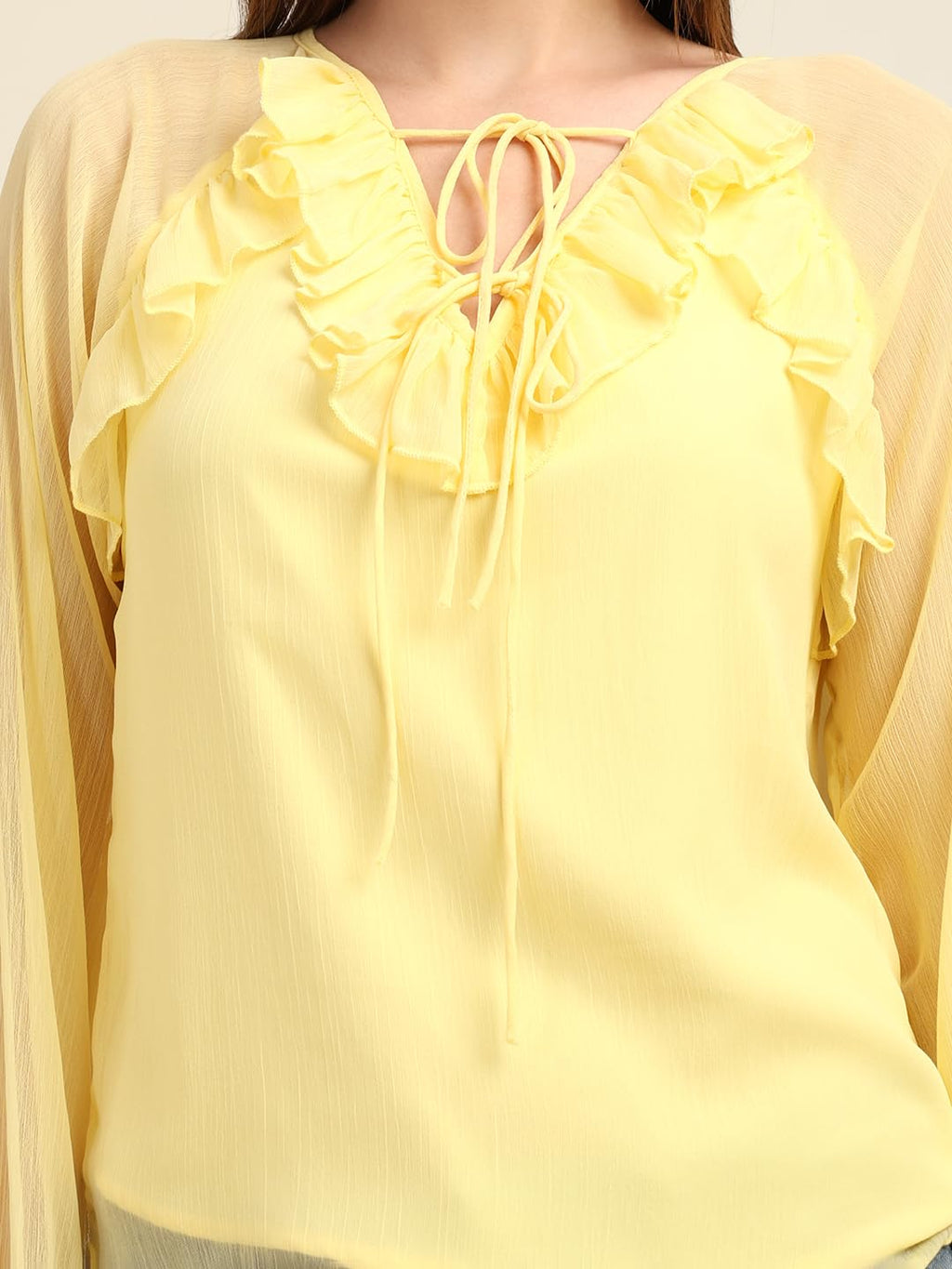 Women's Full-Sleeve Yellow Chiffon Top
