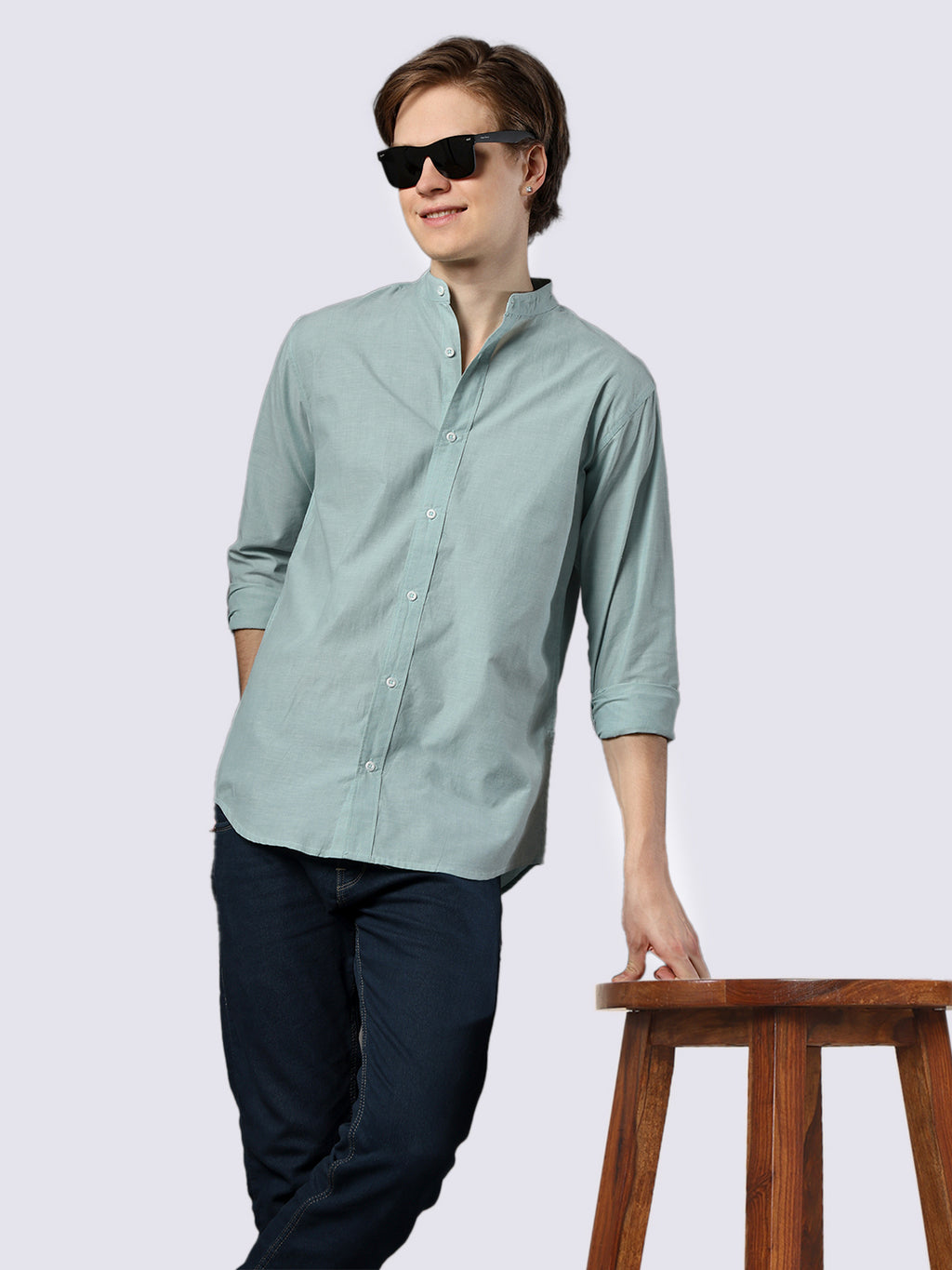 Men's Green Solid Pure Cotton Comfort Fit Shirt