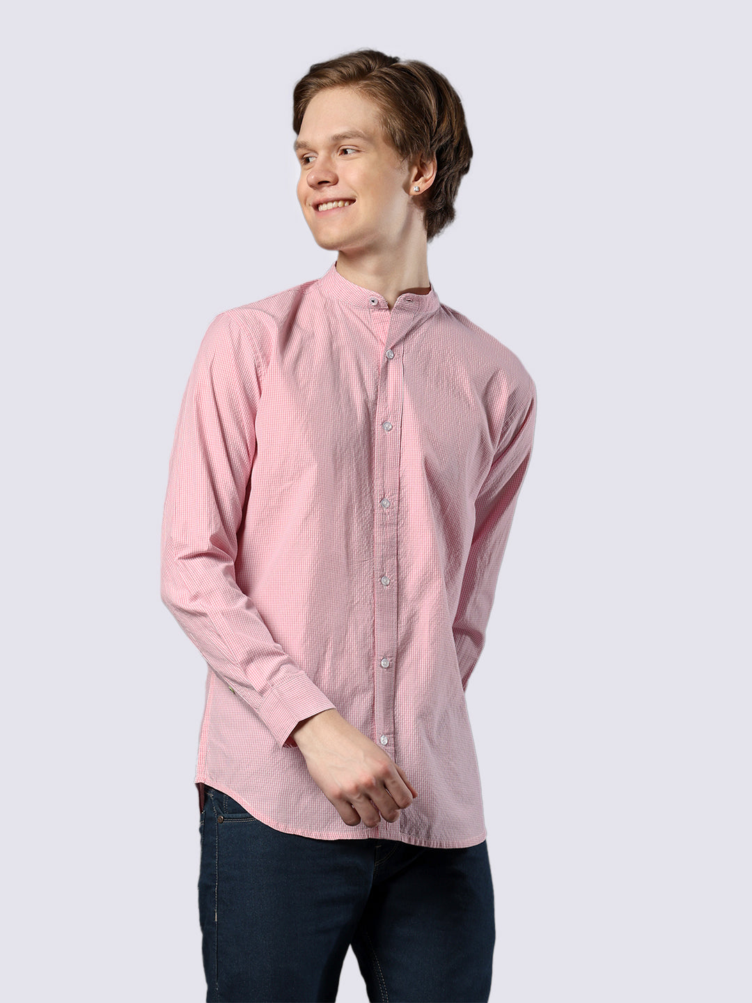 Men's Pink Mini-Checked Pure Cotton Comfort Fit Shirt