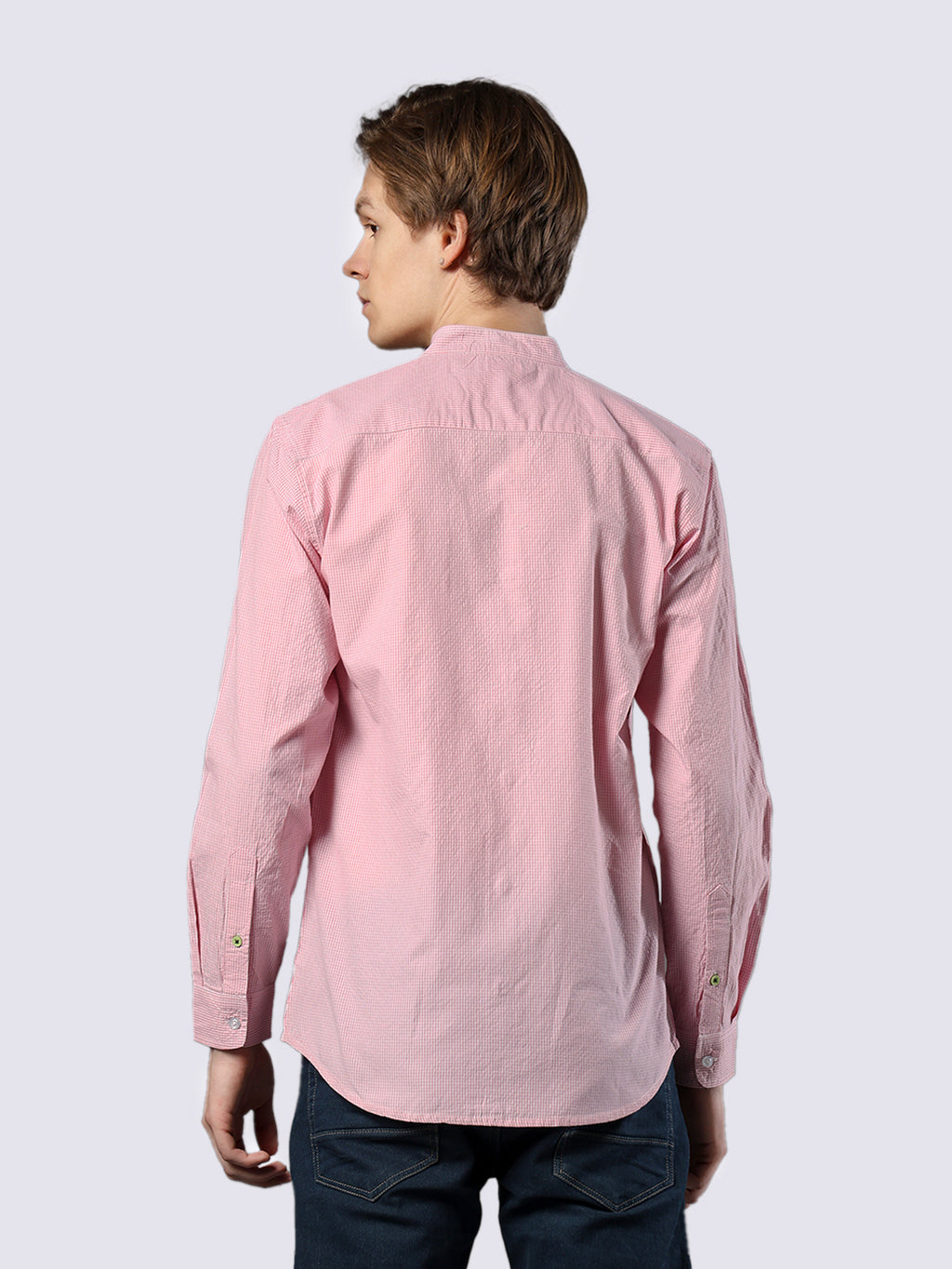 Men's Pink Mini-Checked Pure Cotton Comfort Fit Shirt
