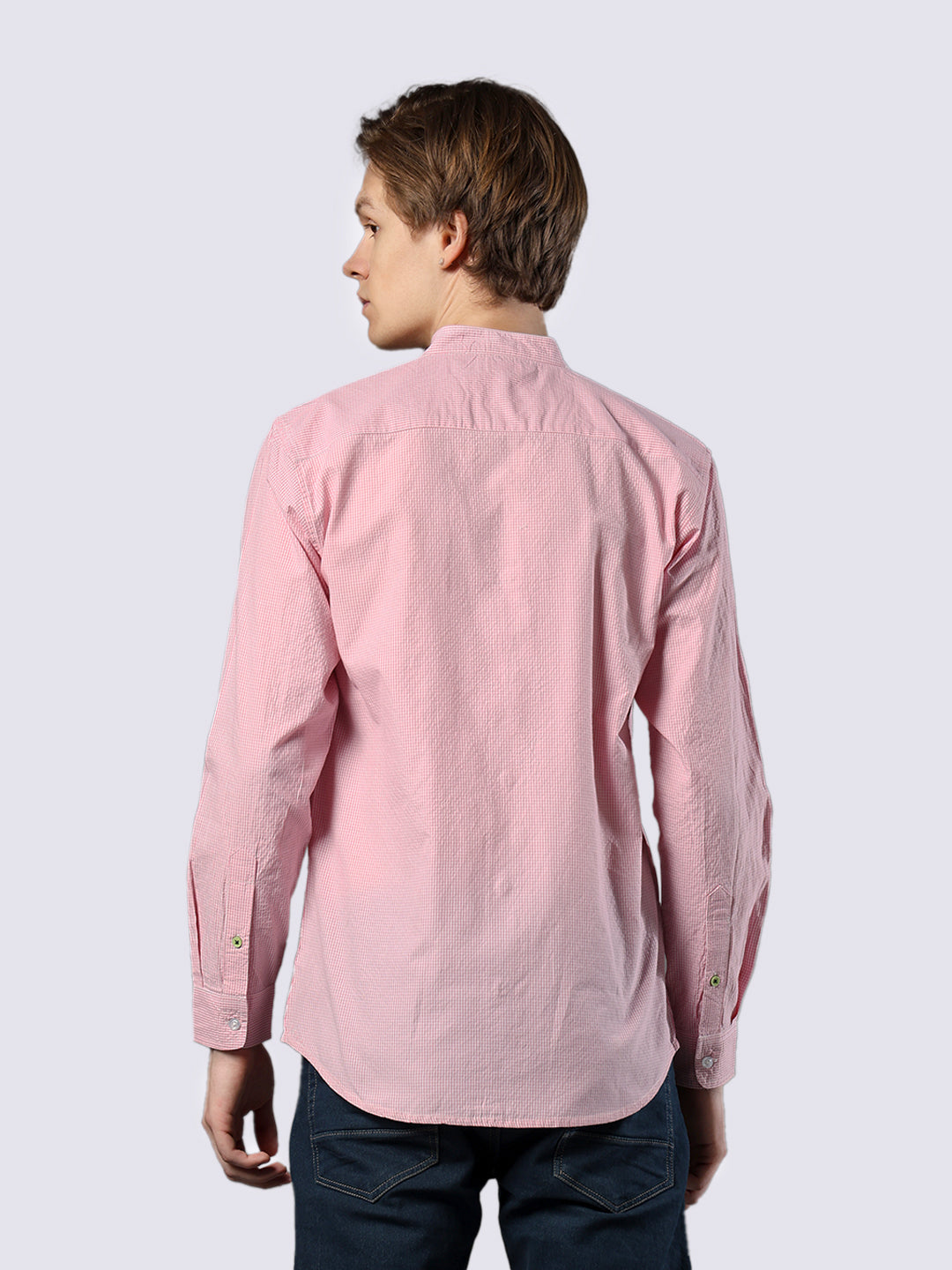 Men's Pink Mini-Checked Pure Cotton Comfort Fit Shirt