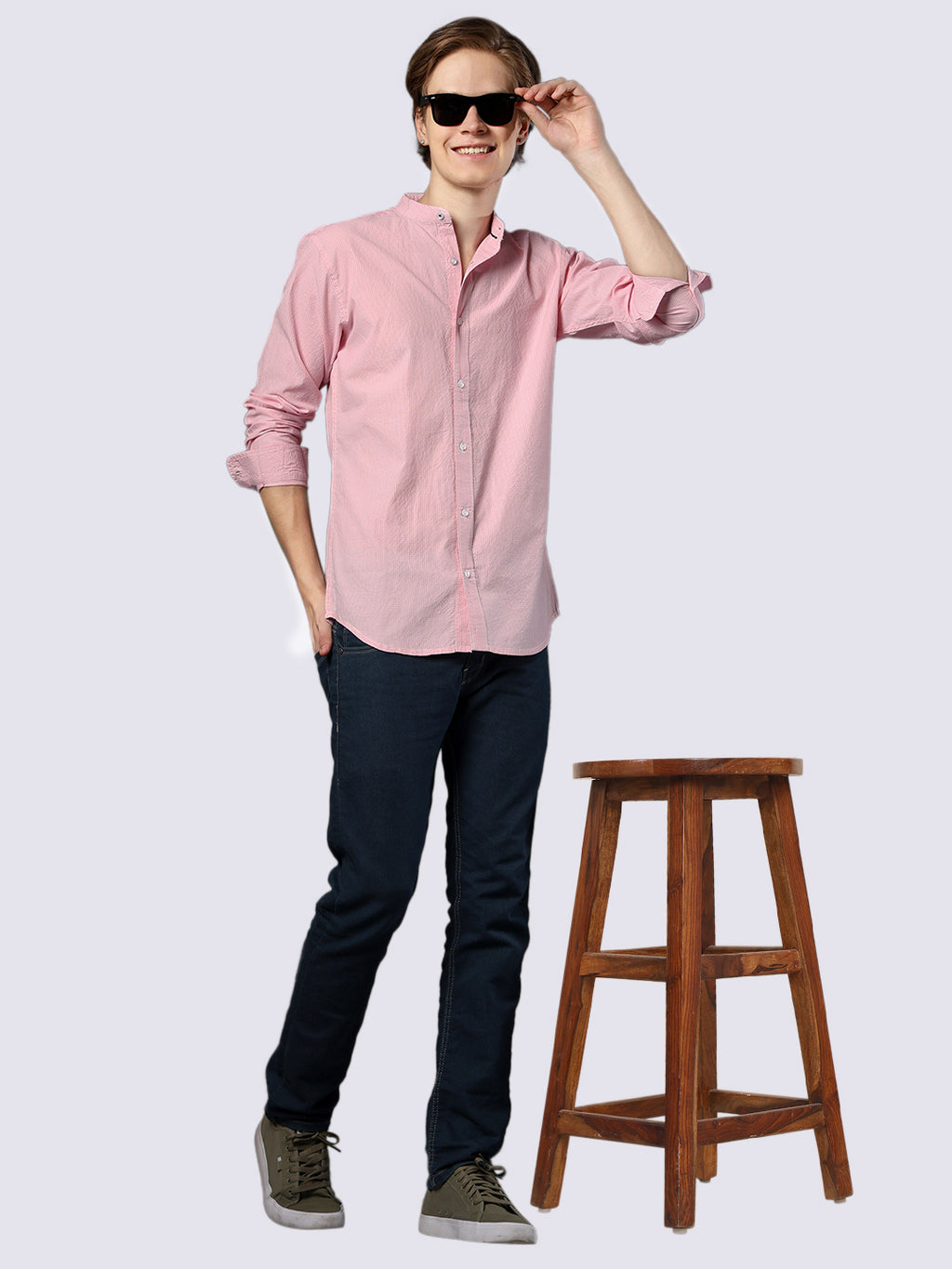 Men's Pink Mini-Checked Pure Cotton Comfort Fit Shirt