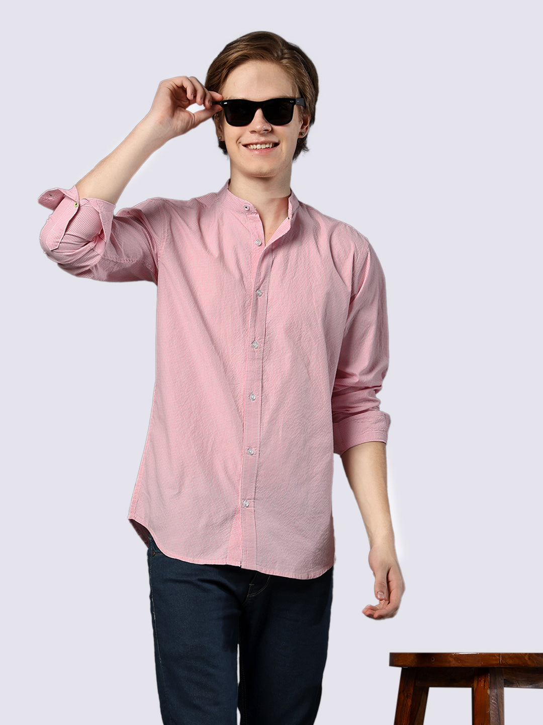 Men's Pink Mini-Checked Pure Cotton Comfort Fit Shirt