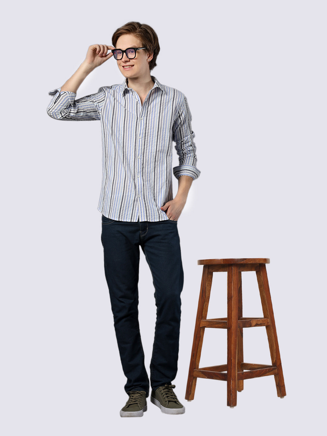 Men's Blue-Black Striped Pure Cotton Seersucker Shirt