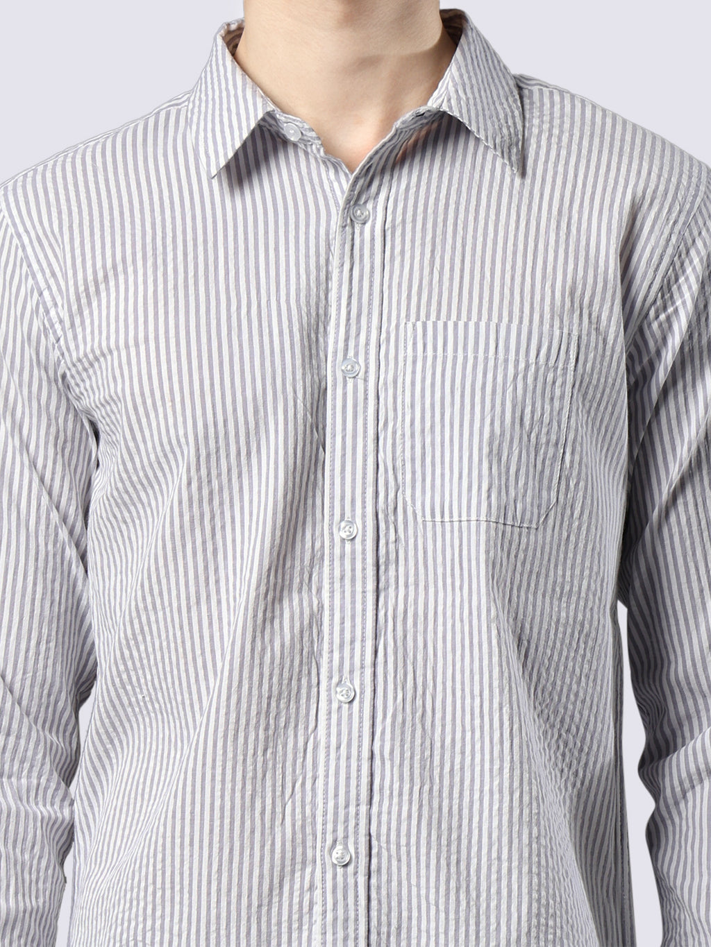 Men's Purple Striped Pure Cotton Seersucker Shirt