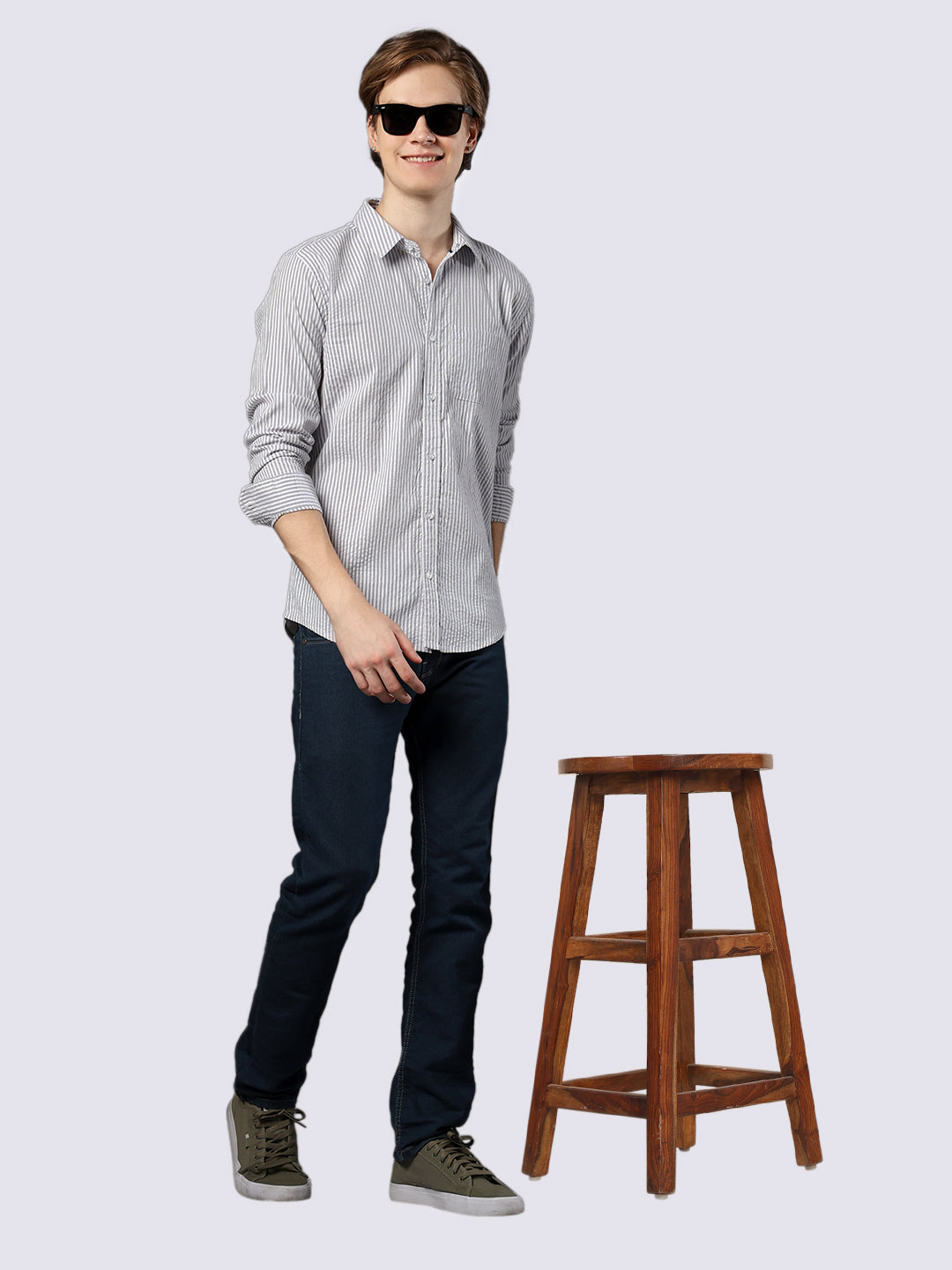 Men's Purple Striped Pure Cotton Seersucker Shirt