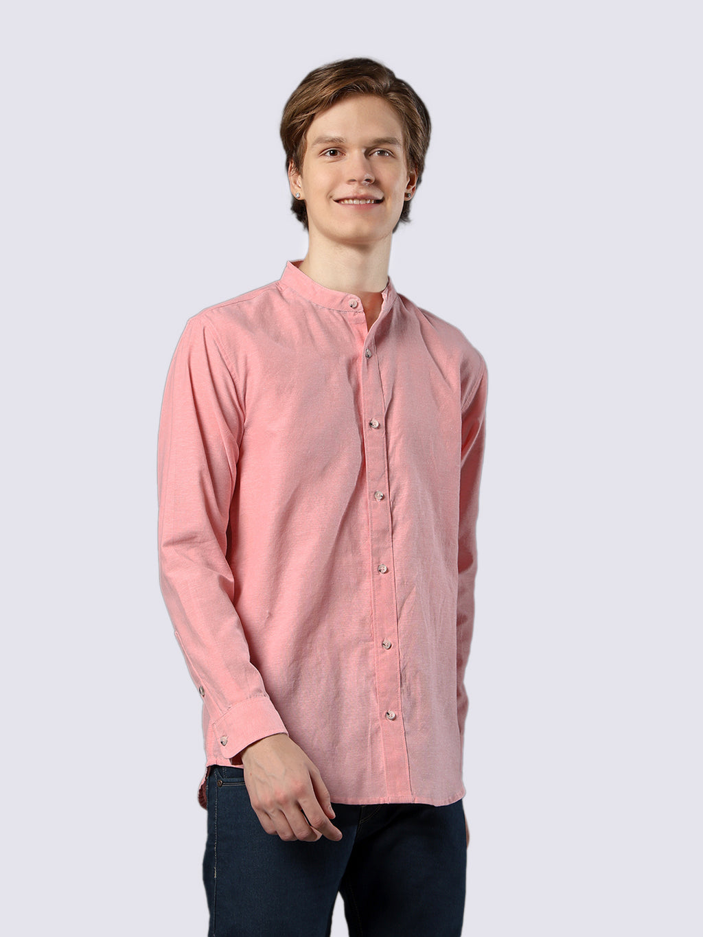 Men's Peach Solid Pure Cotton Comfort Fit Shirt