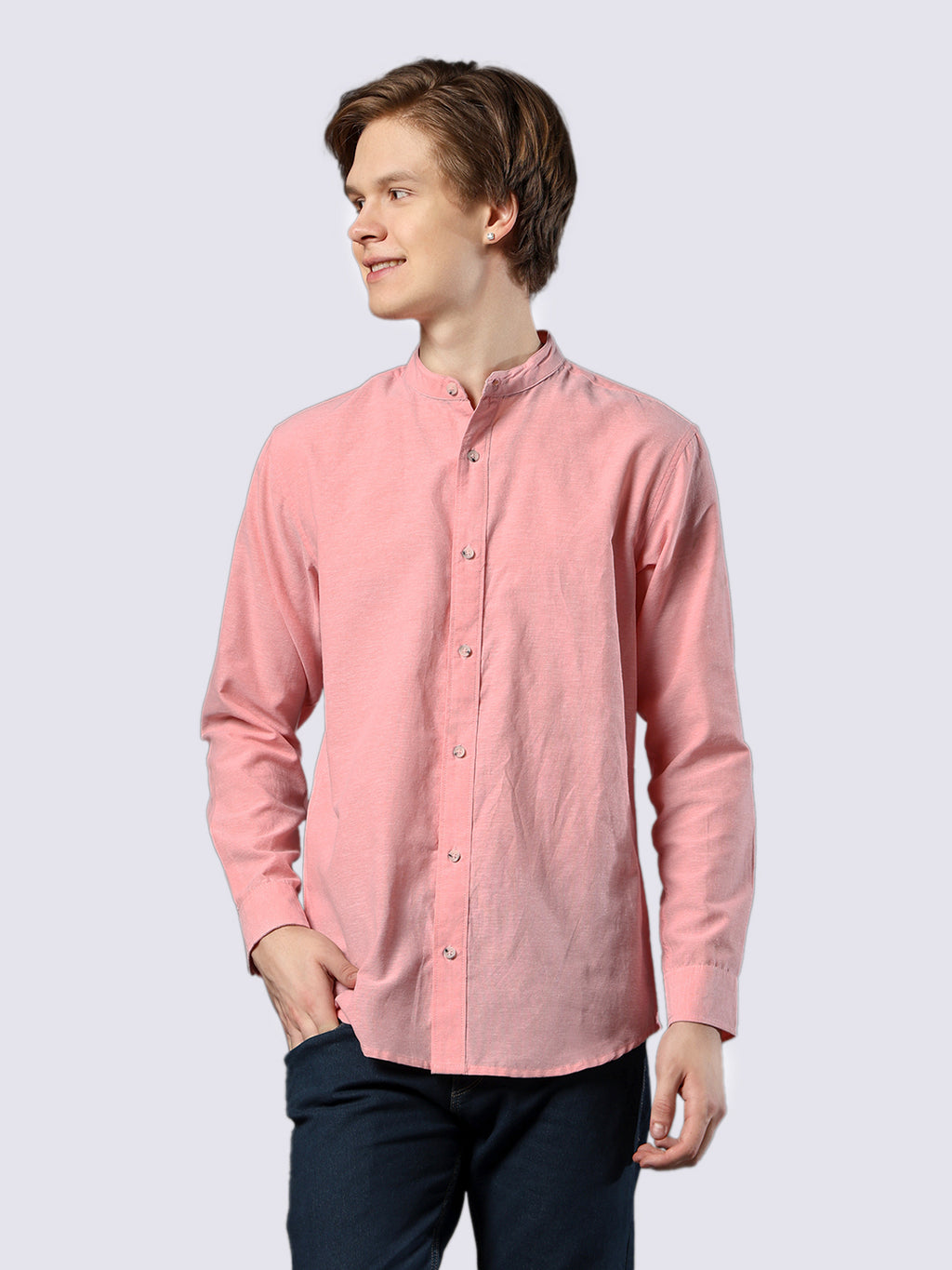 Men's Peach Solid Pure Cotton Comfort Fit Shirt