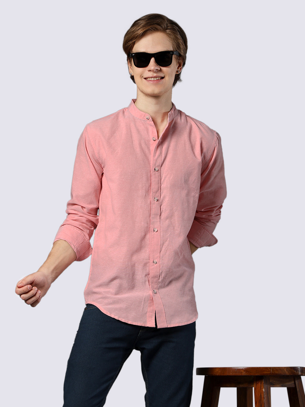 Men's Peach Solid Pure Cotton Comfort Fit Shirt