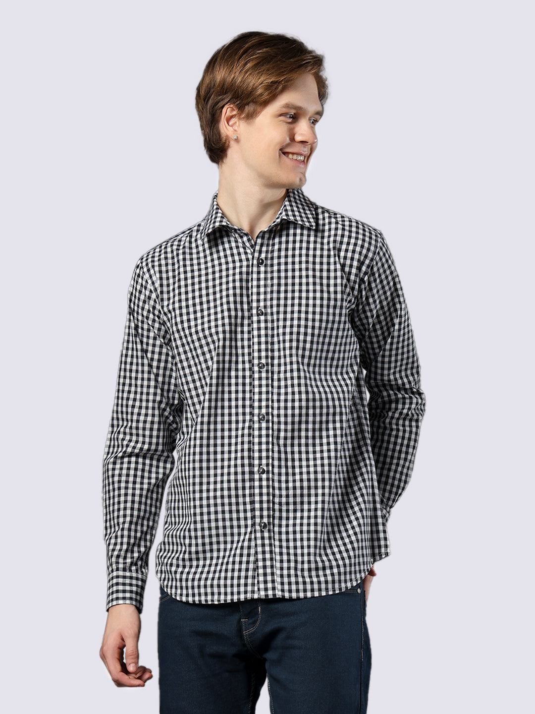 Men's Full Sleeve Black Checked Pure Cotton Comfort Fit Shirt