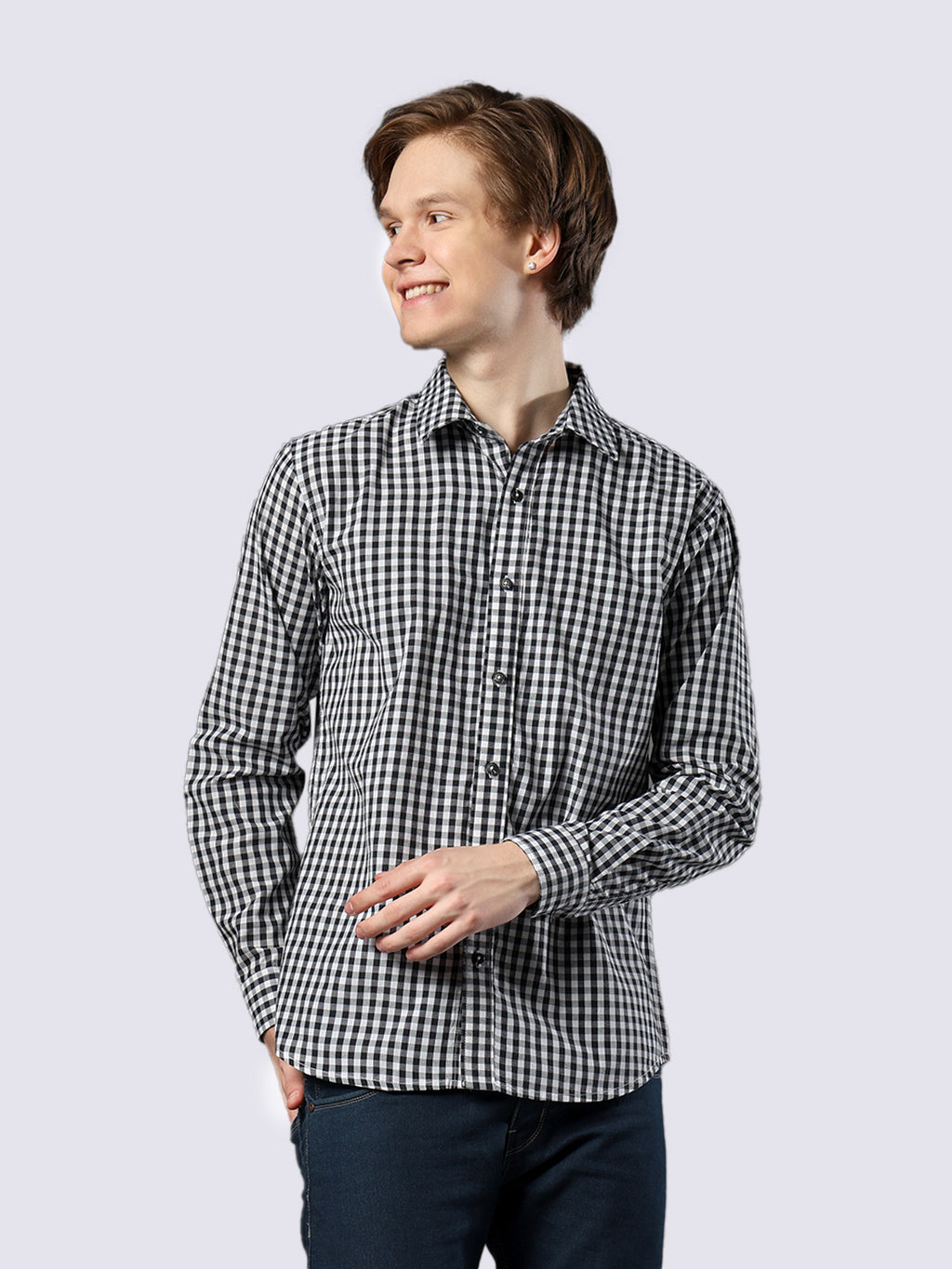 Men's Full Sleeve Black Checked Pure Cotton Comfort Fit Shirt