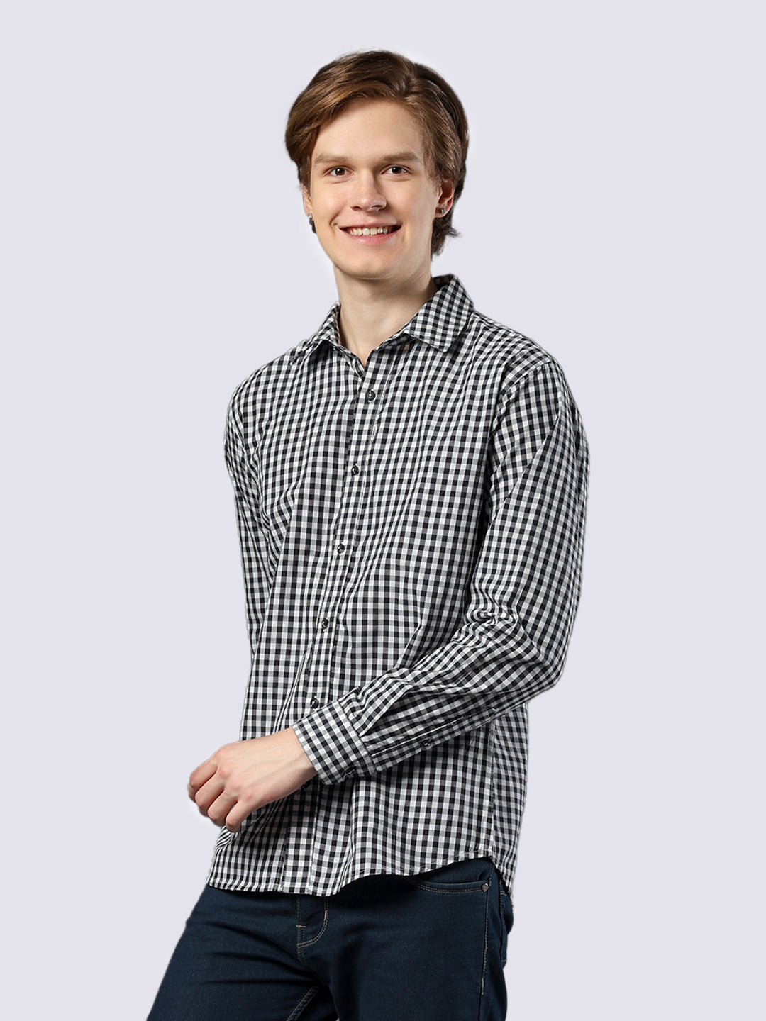 Men's Full Sleeve Black Checked Pure Cotton Comfort Fit Shirt
