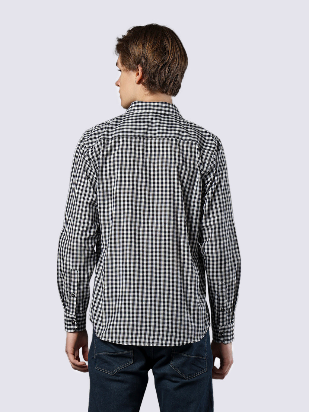Men's Full Sleeve Black Checked Pure Cotton Comfort Fit Shirt