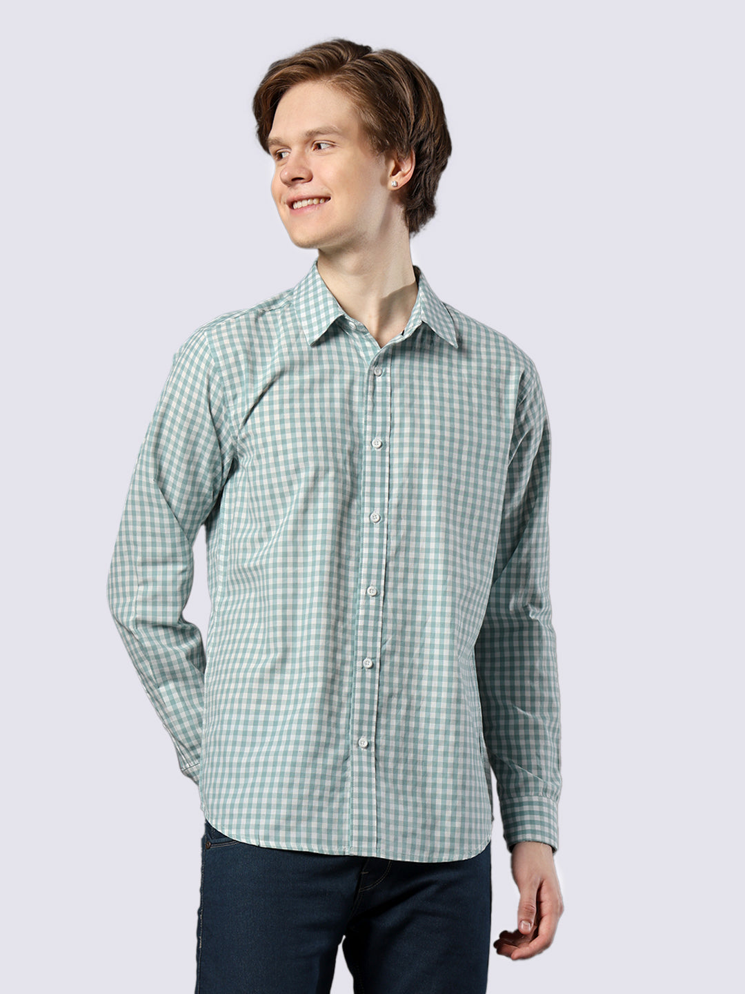 Men's Full Sleeve Mint Checked Pure Cotton Comfort Fit Shirt