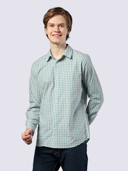 Men's Full Sleeve Mint Checked Pure Cotton Comfort Fit Shirt
