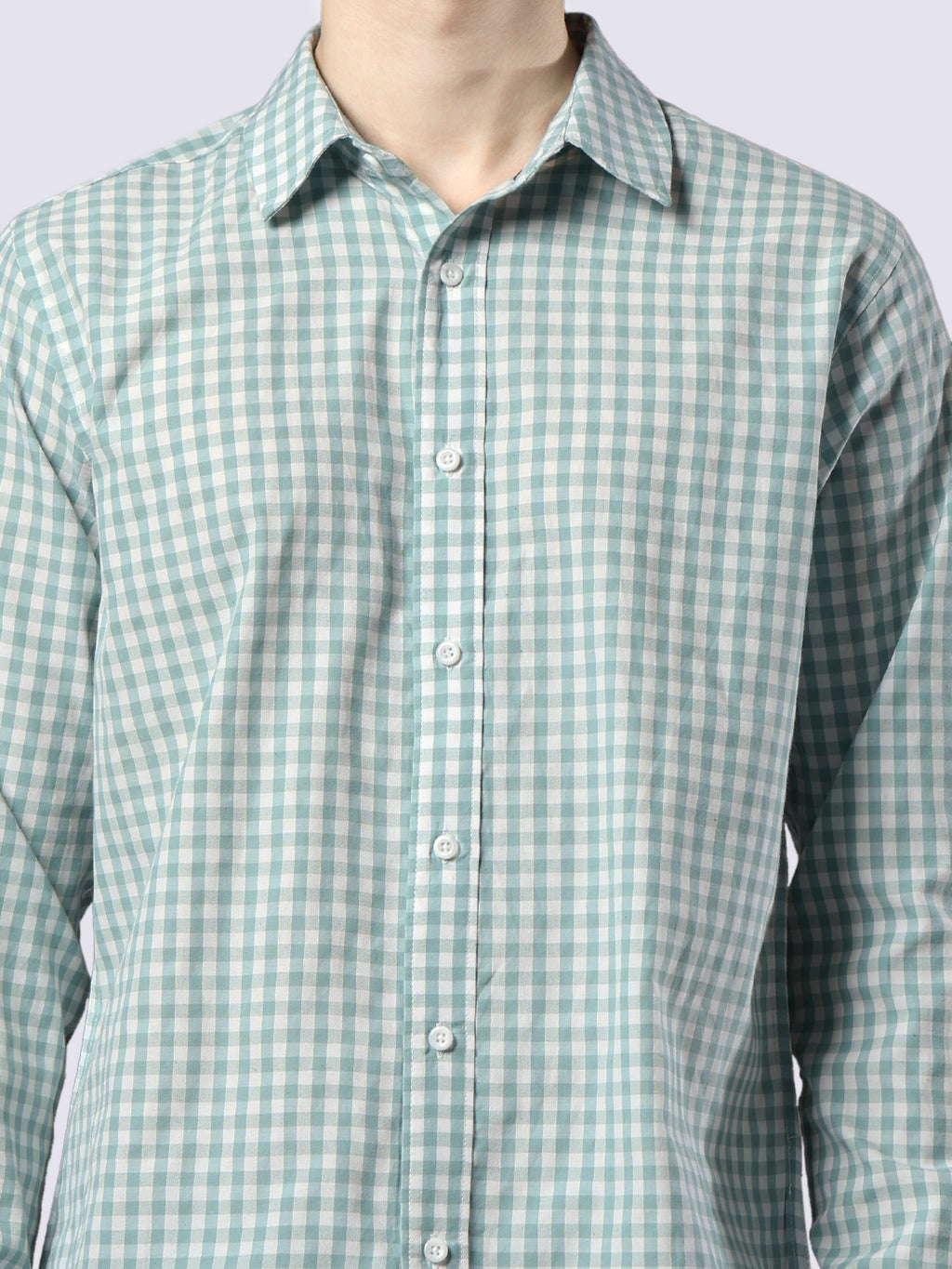 Men's Full Sleeve Mint Checked Pure Cotton Comfort Fit Shirt