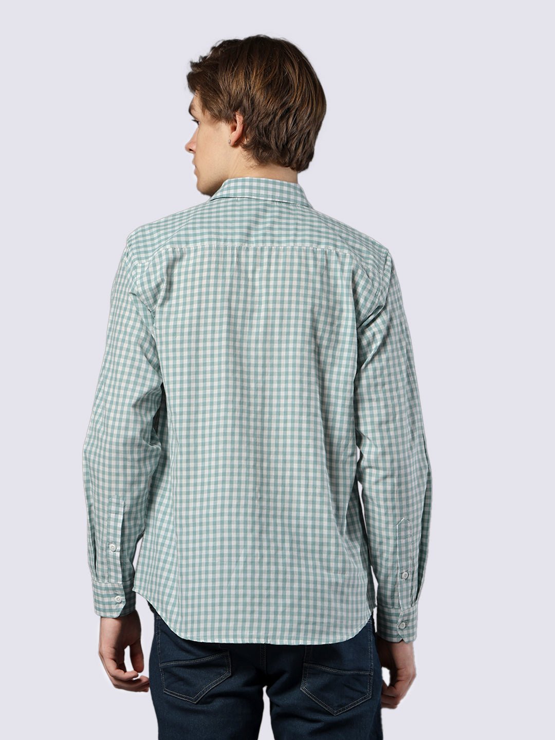 Men's Full Sleeve Mint Checked Pure Cotton Comfort Fit Shirt