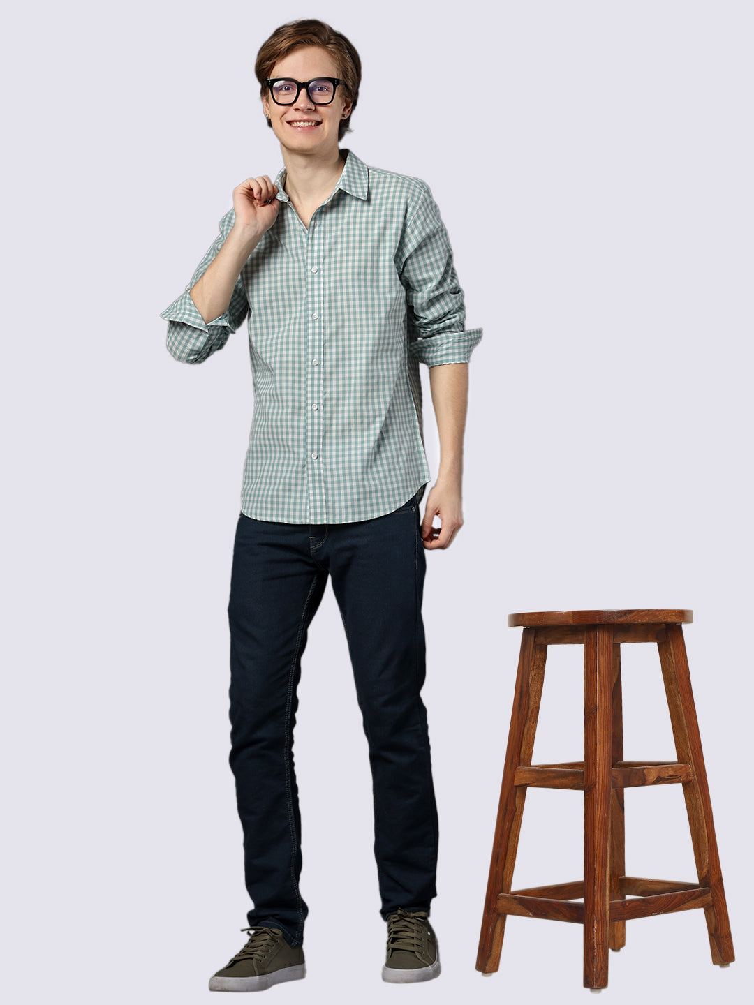 Men's Full Sleeve Mint Checked Pure Cotton Comfort Fit Shirt