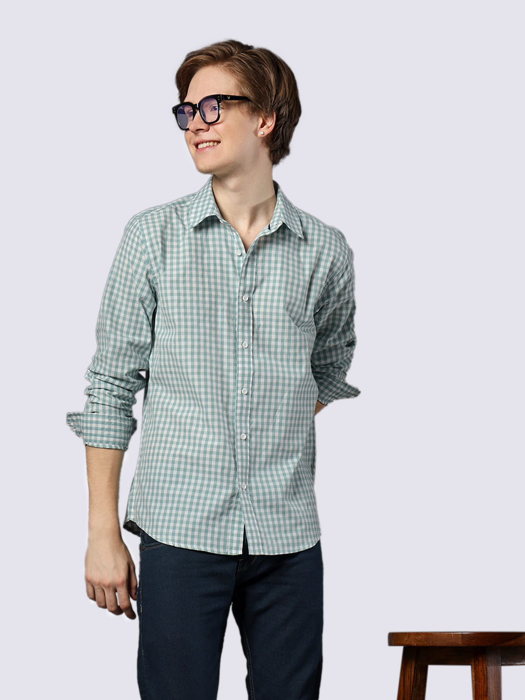 Men's Full Sleeve Mint Checked Pure Cotton Comfort Fit Shirt