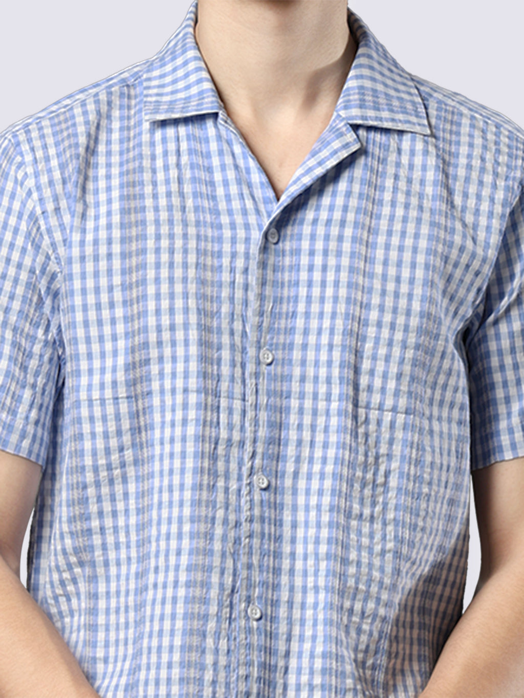 Men's Blue Checked Pure Cotton Dobby Shirt