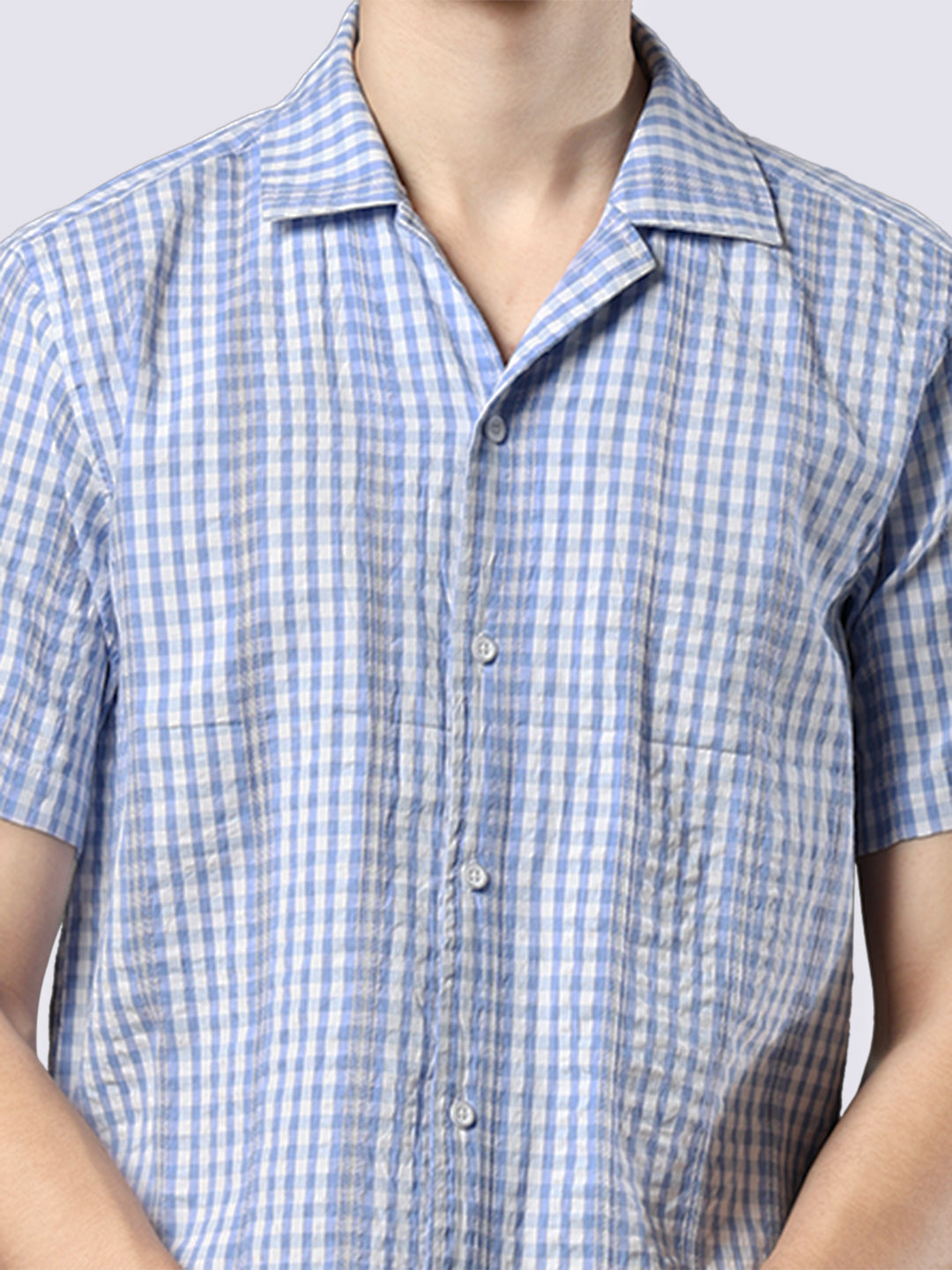 Men's Blue Checked Pure Cotton Dobby Shirt