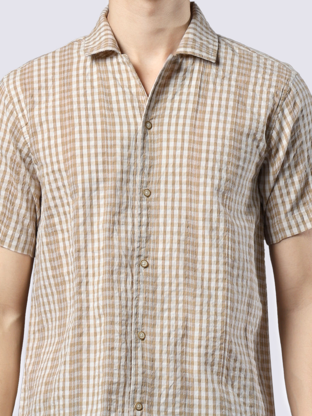 Men's Beige Checked Pure Cotton Dobby Shirt