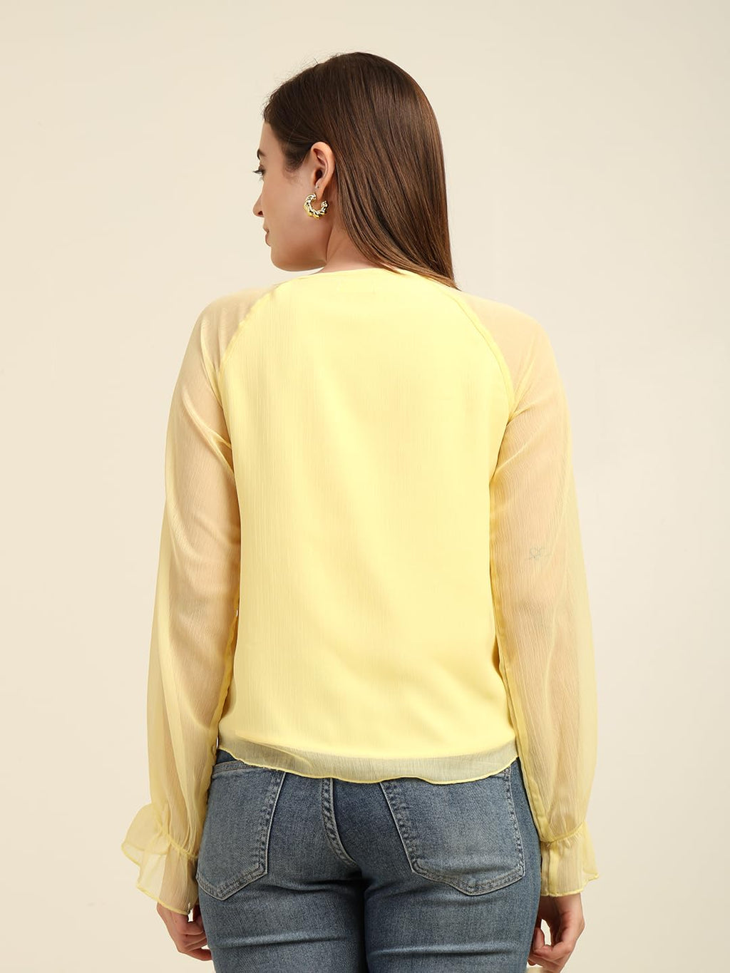 Women's Full-Sleeve Yellow Chiffon Top