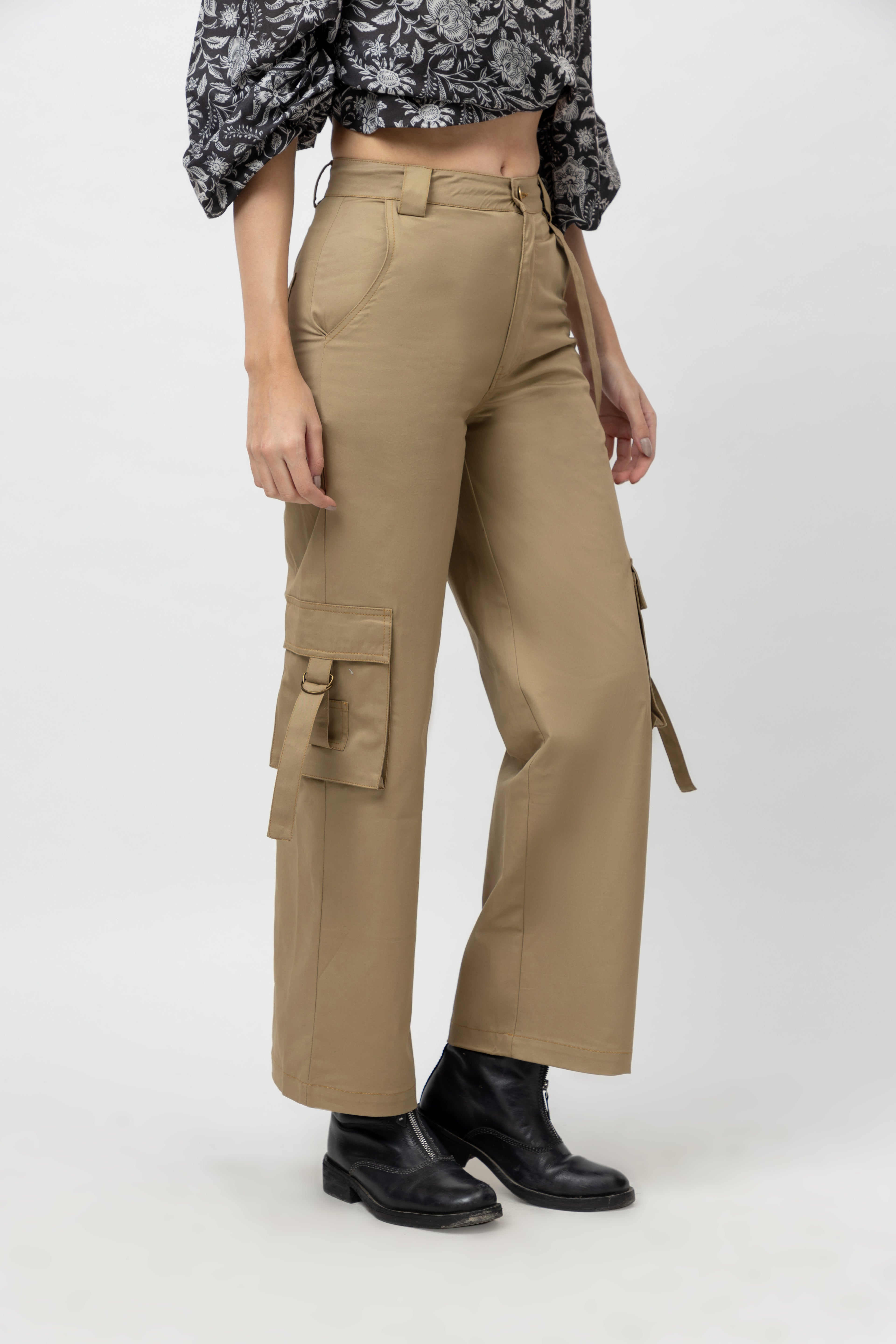 Women's Khaki Cargo Twill Trousers