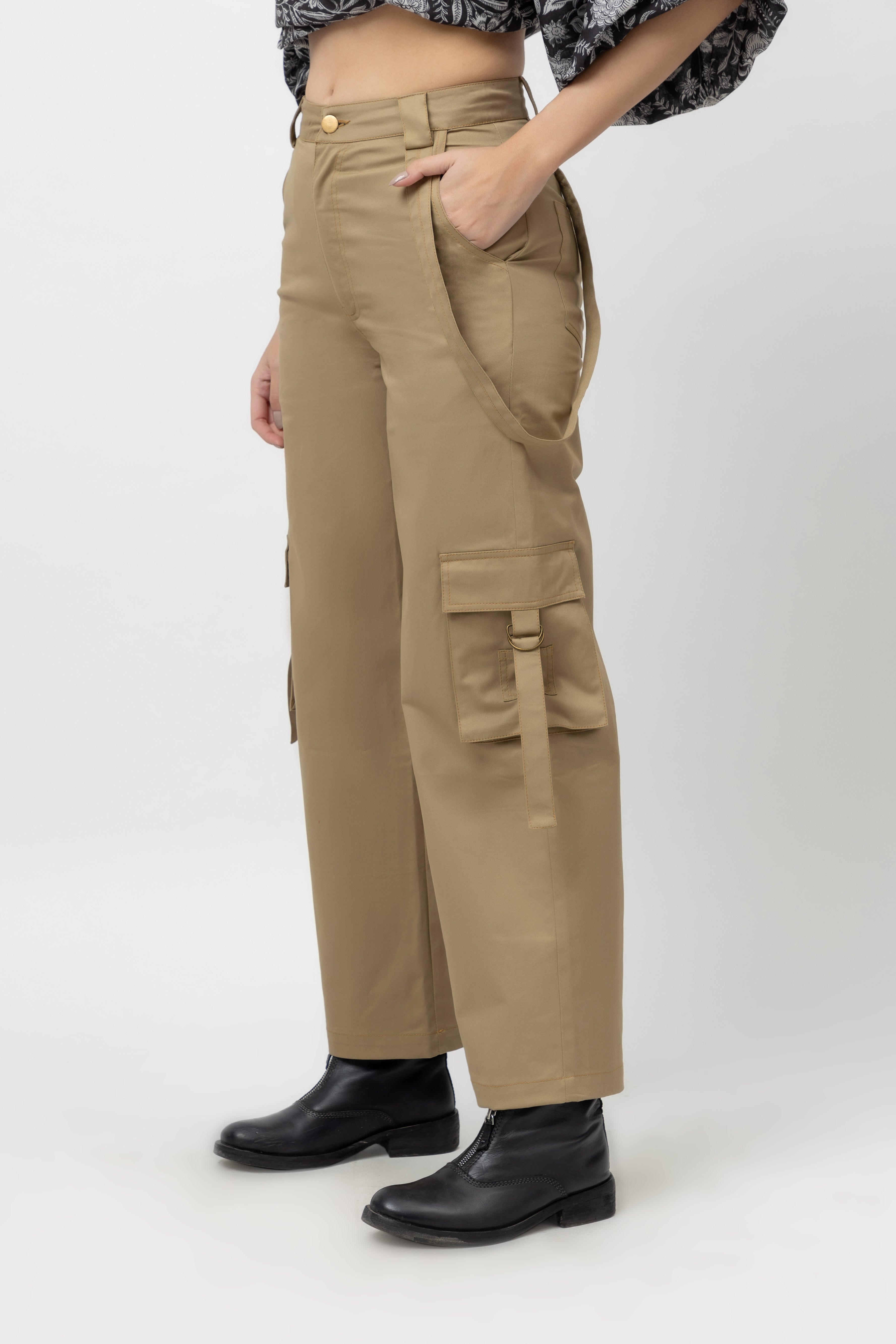 Women's Khaki Cargo Twill Trousers
