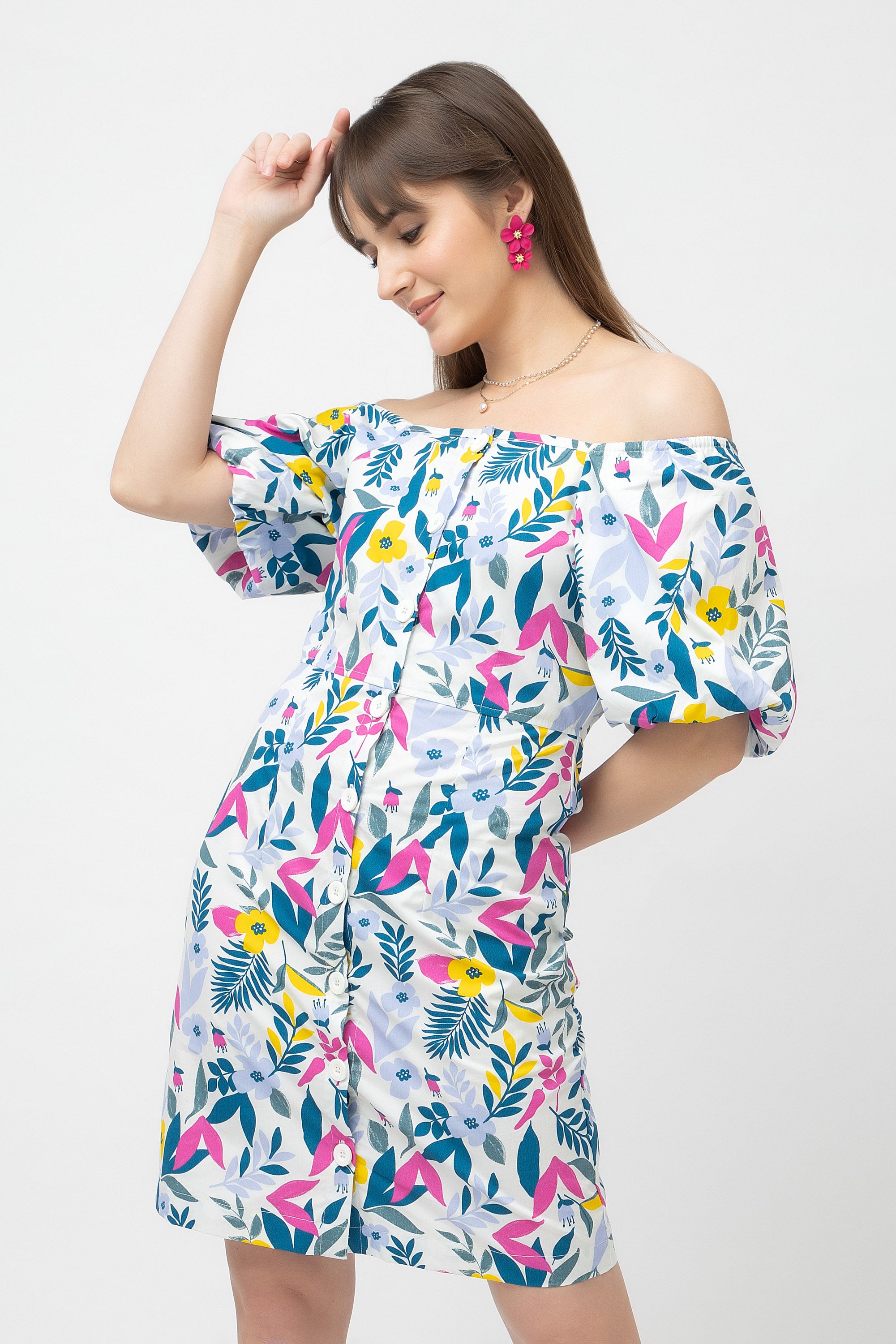 Women's Cotton Floral Printed A-Line Dress