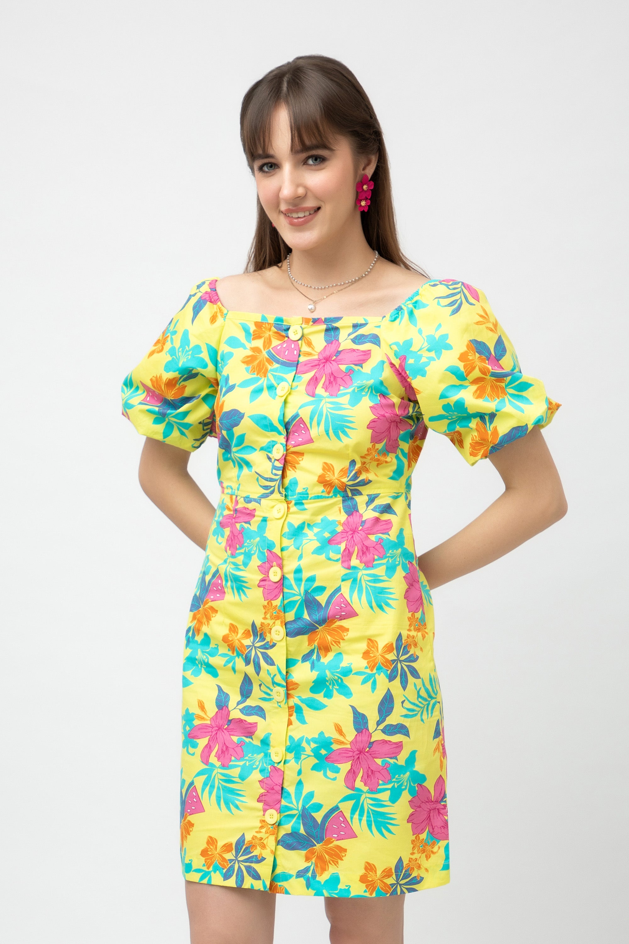 Women's Cotton Floral Printed A-Line Dress