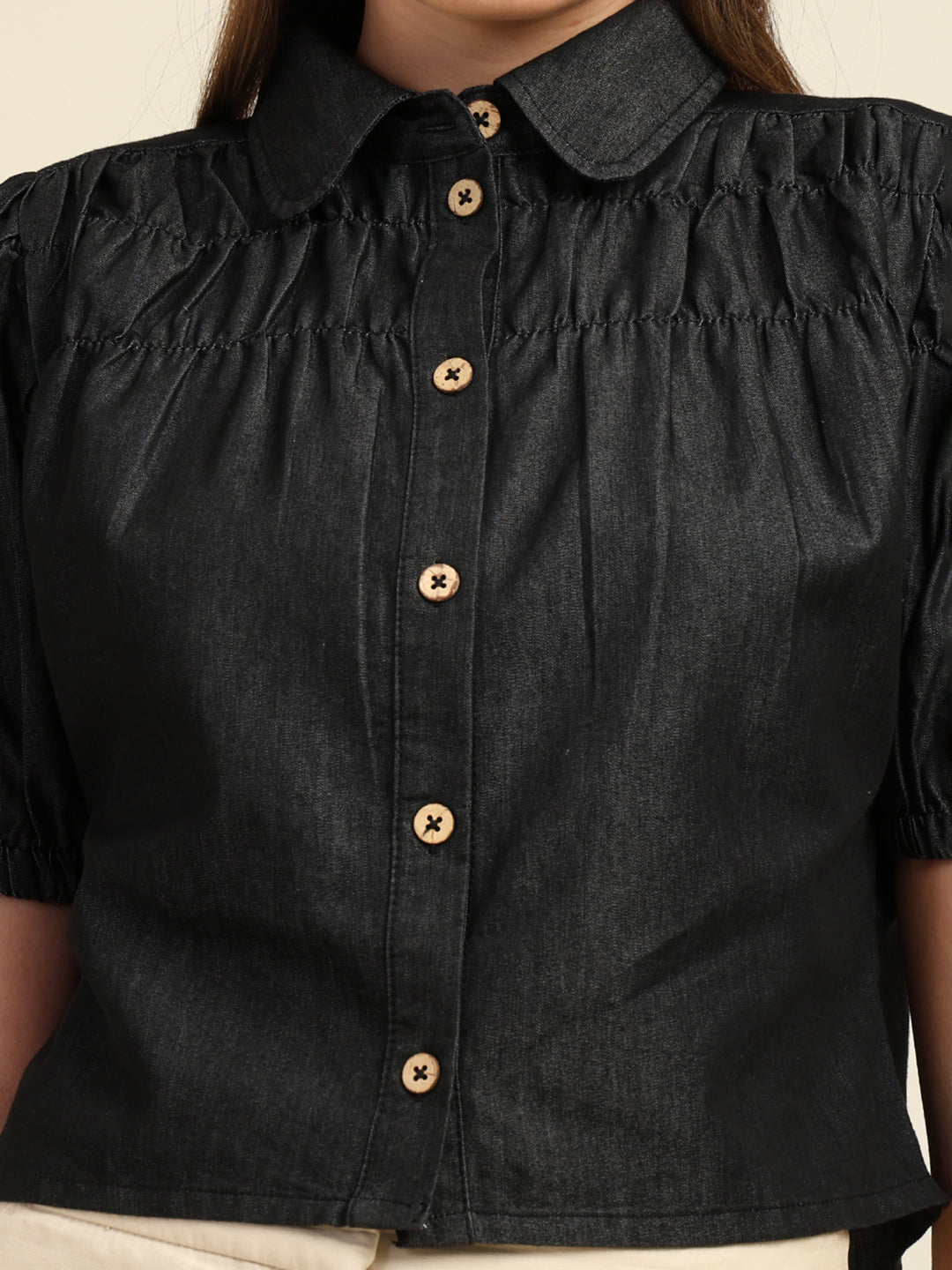 Women's Denim Puff Sleeve Shirt Top