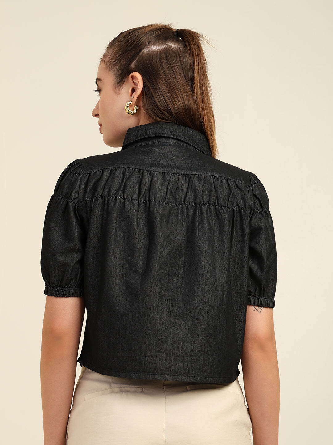 Women's Denim Puff Sleeve Shirt Top
