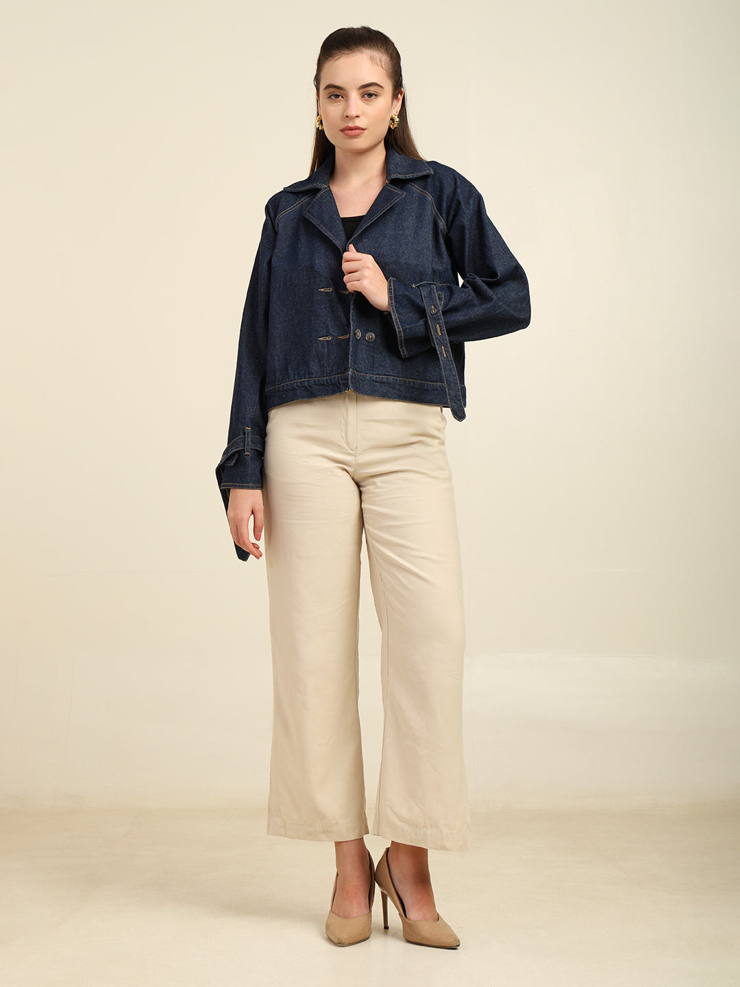 Women's 100% Cotton Denim Trench Jacket