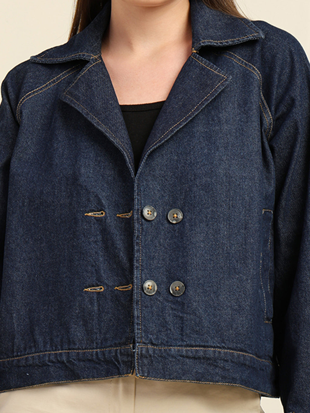 Women's 100% Cotton Denim Trench Jacket