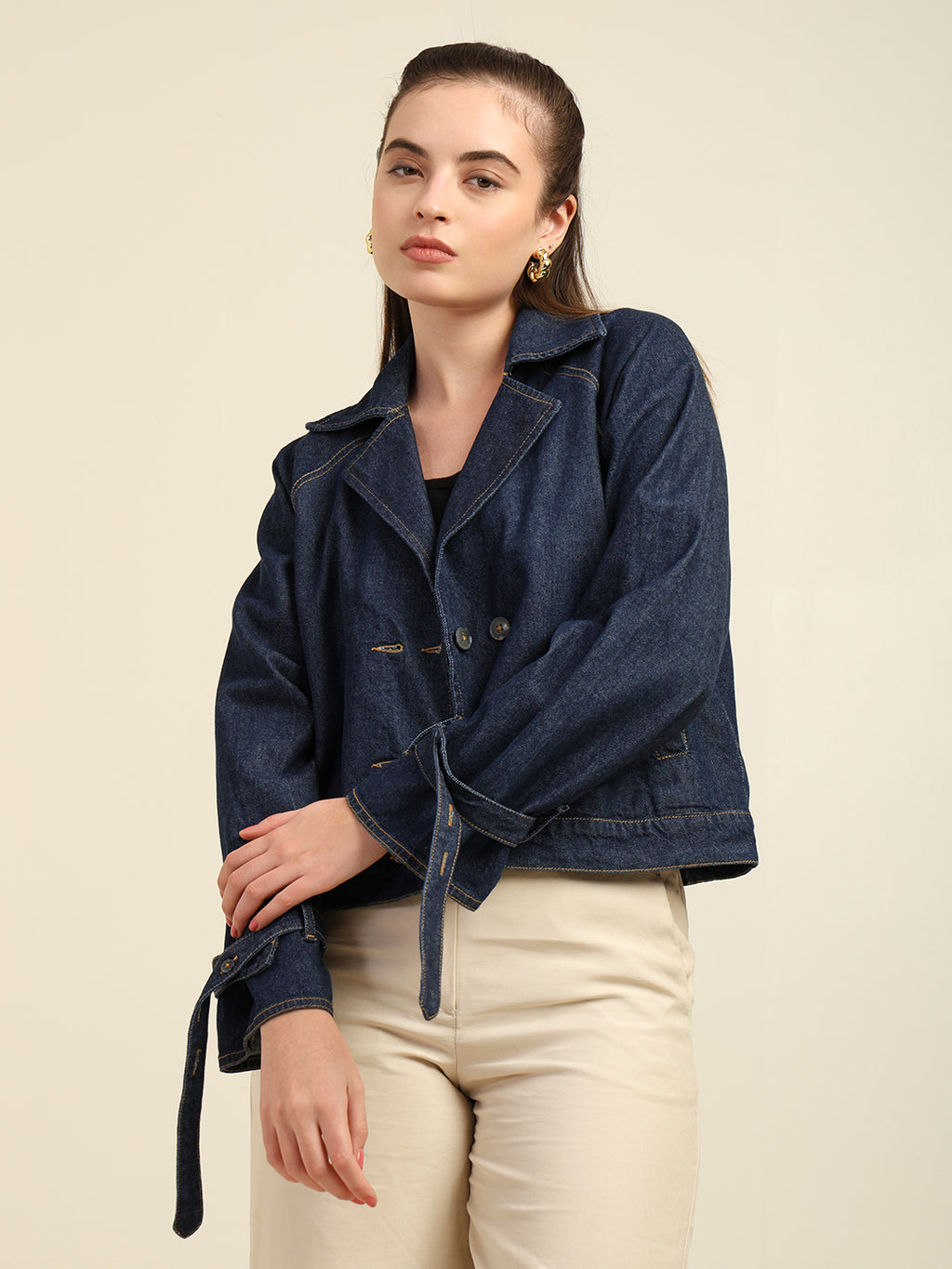 Women's 100% Cotton Denim Trench Jacket