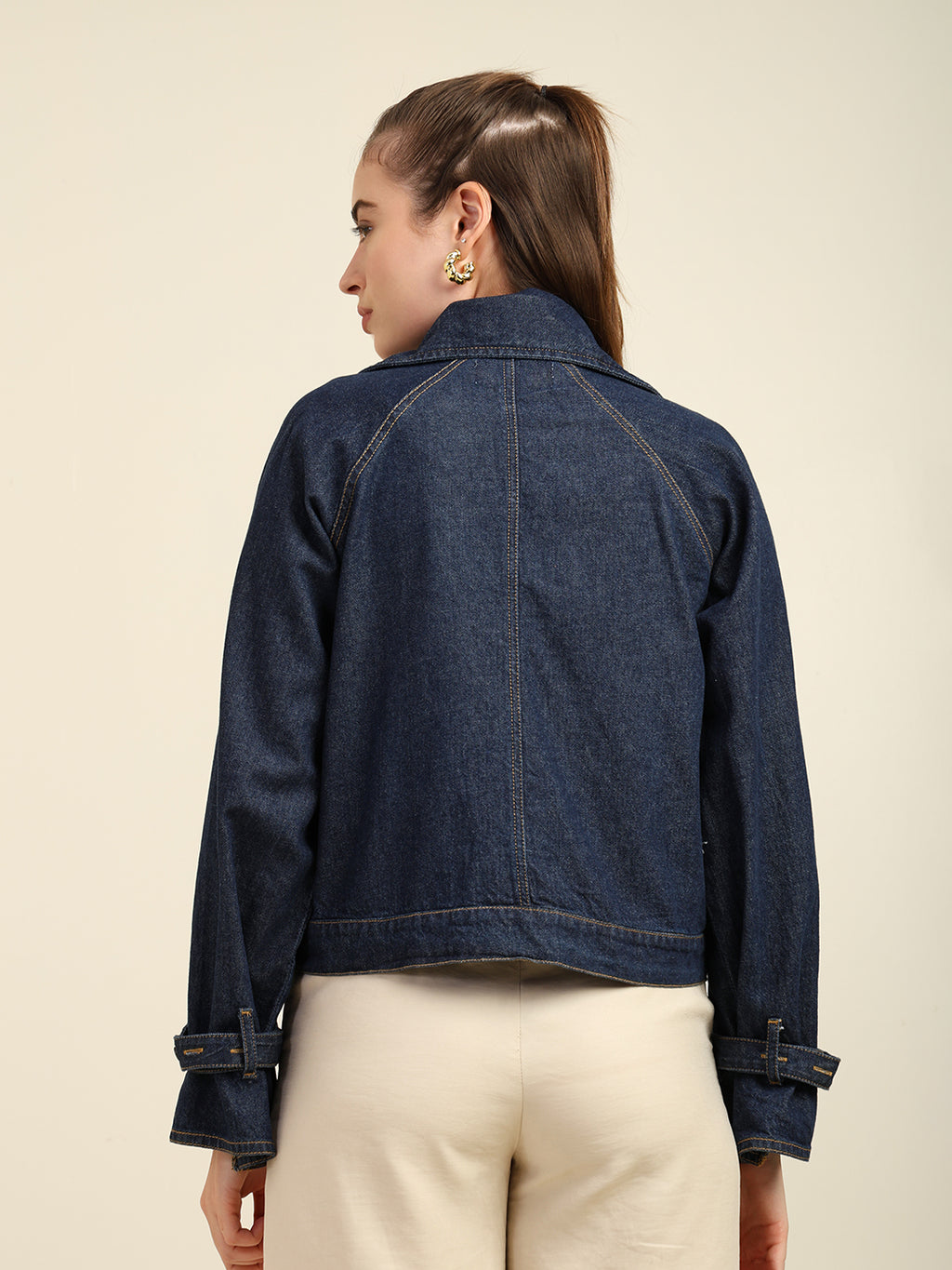 Women's 100% Cotton Denim Trench Jacket