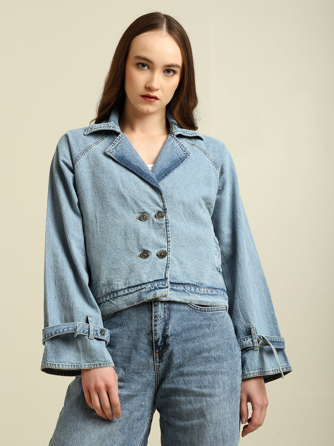 Women's 100% Cotton Denim Trench Jacket