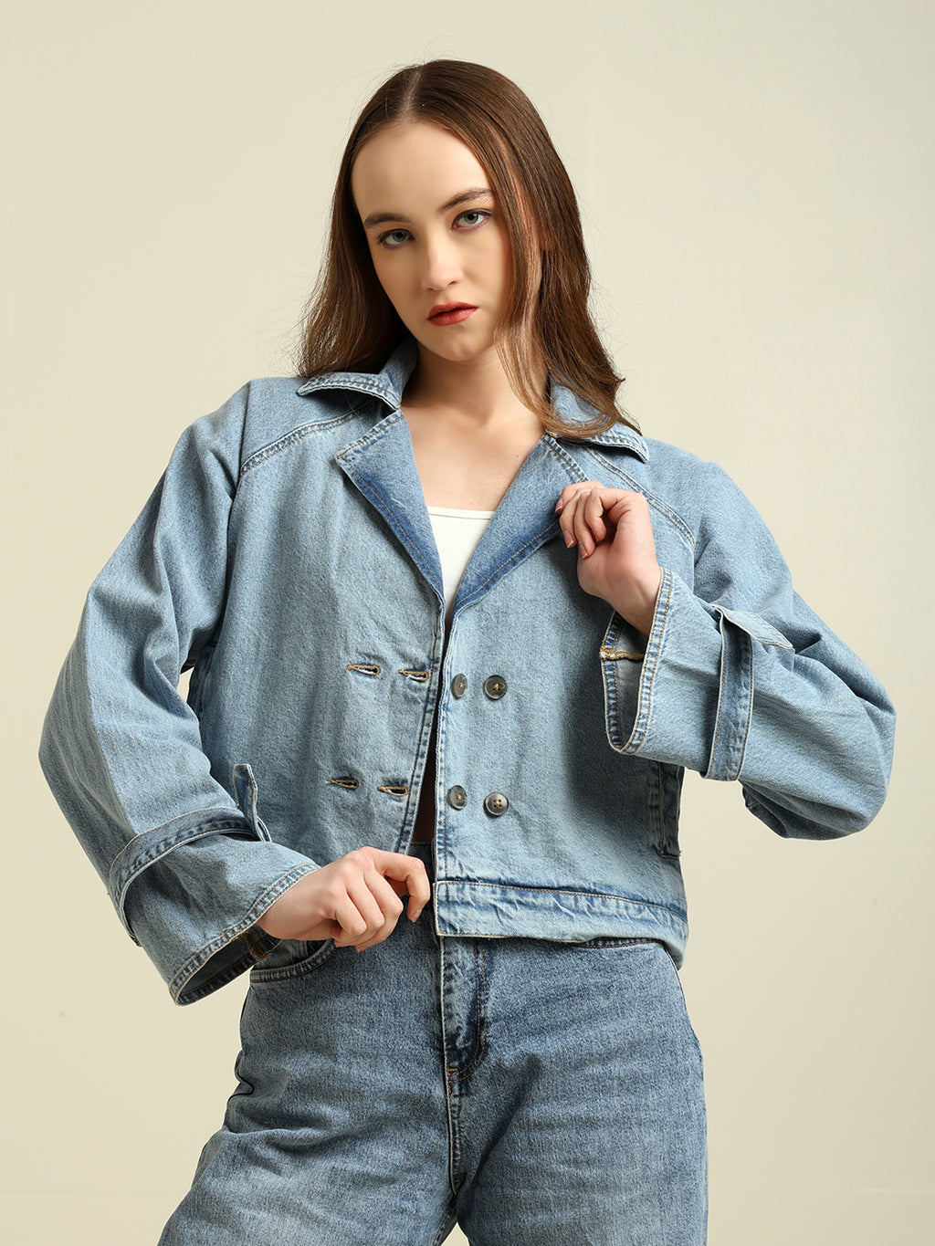 Women's 100% Cotton Denim Trench Jacket