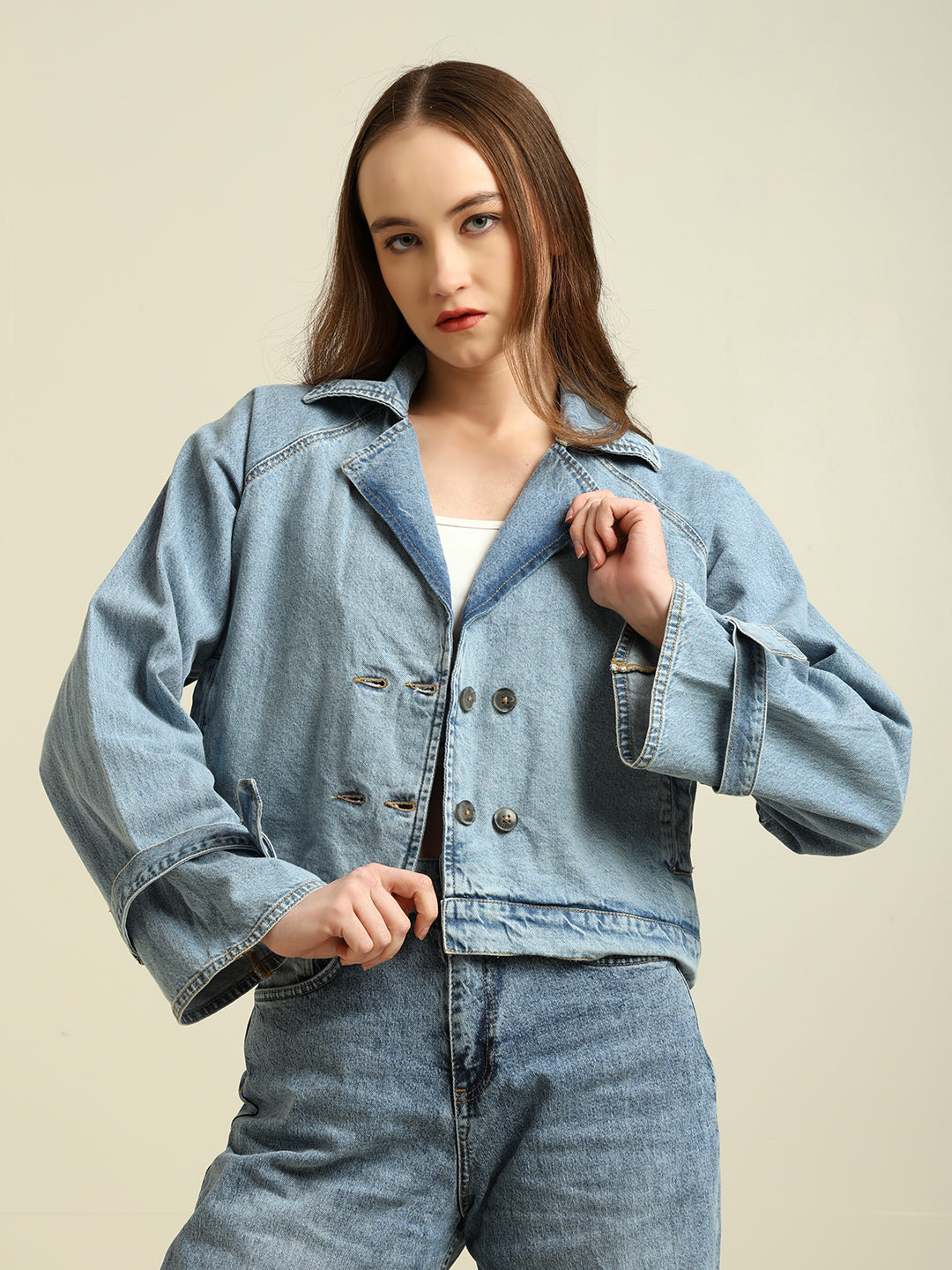 Women's 100% Cotton Denim Trench Jacket