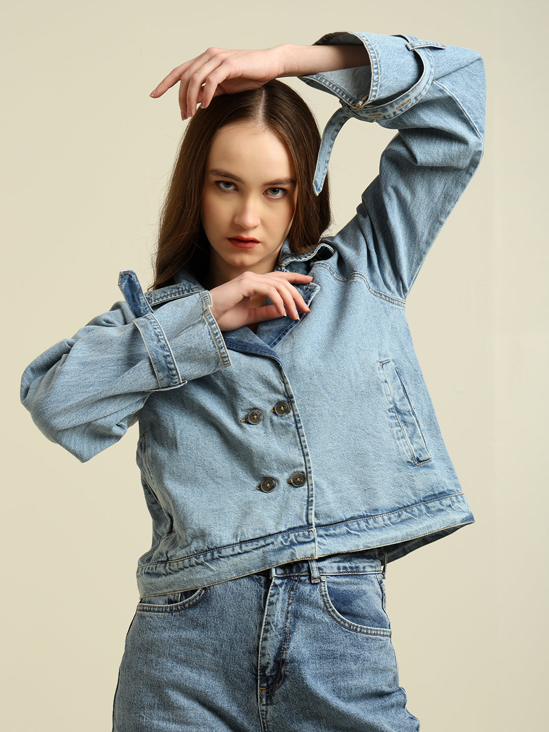 Women's 100% Cotton Denim Trench Jacket