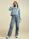 Women's 100% Cotton Denim Trench Jacket