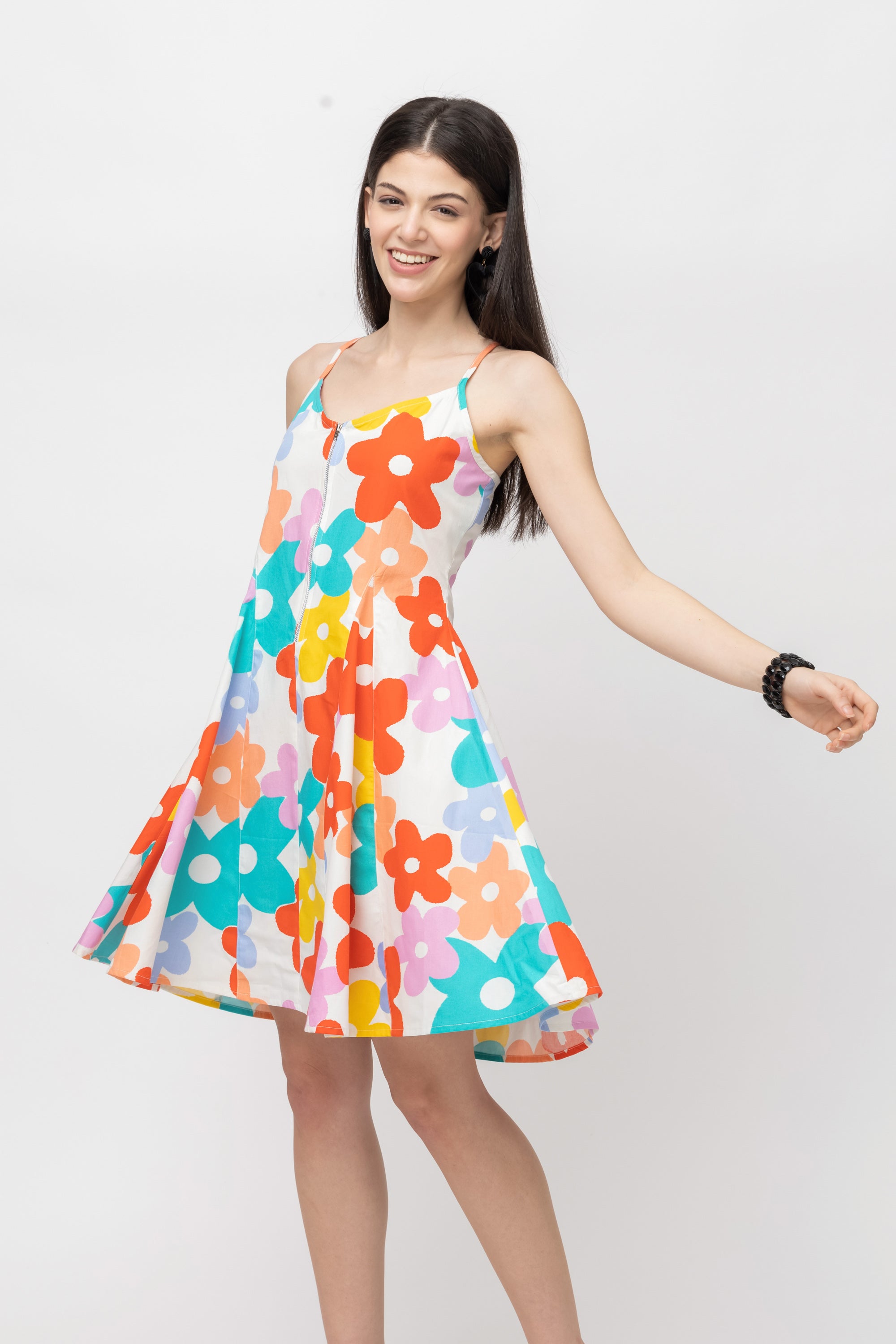 Women's Multicolor Floral Midi Flare Dress