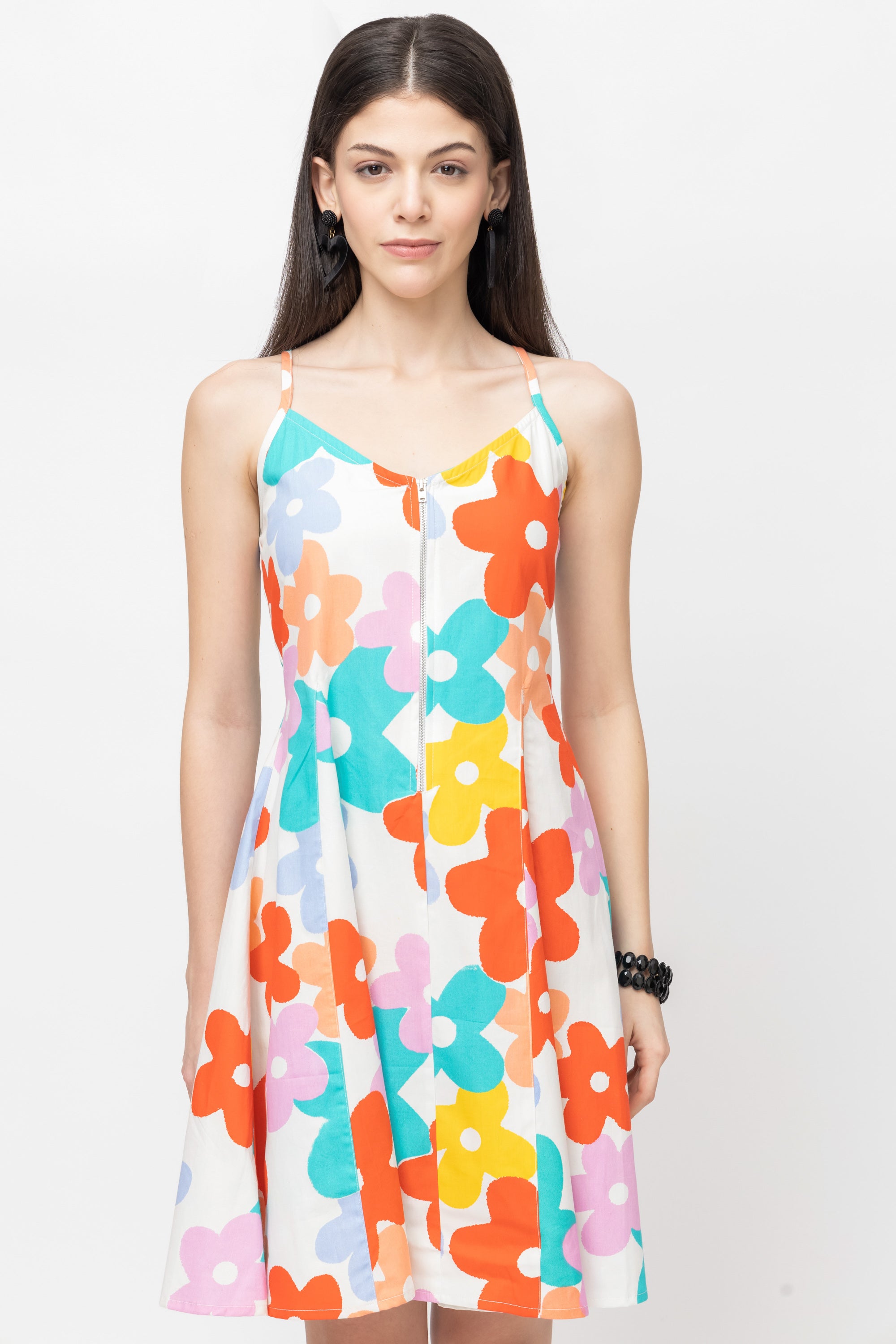 Women's Multicolor Floral Midi Flare Dress