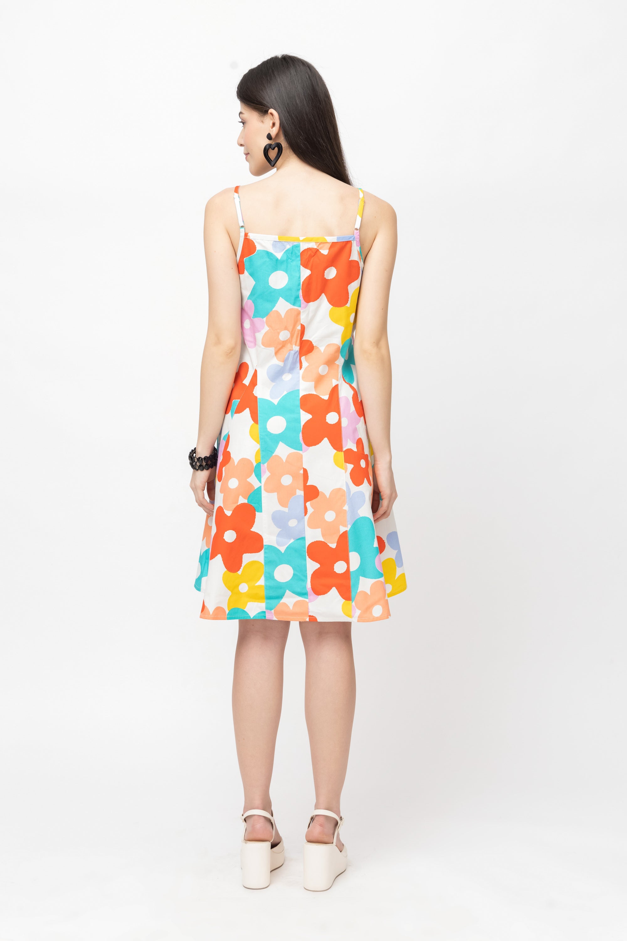 Women's Multicolor Floral Midi Flare Dress