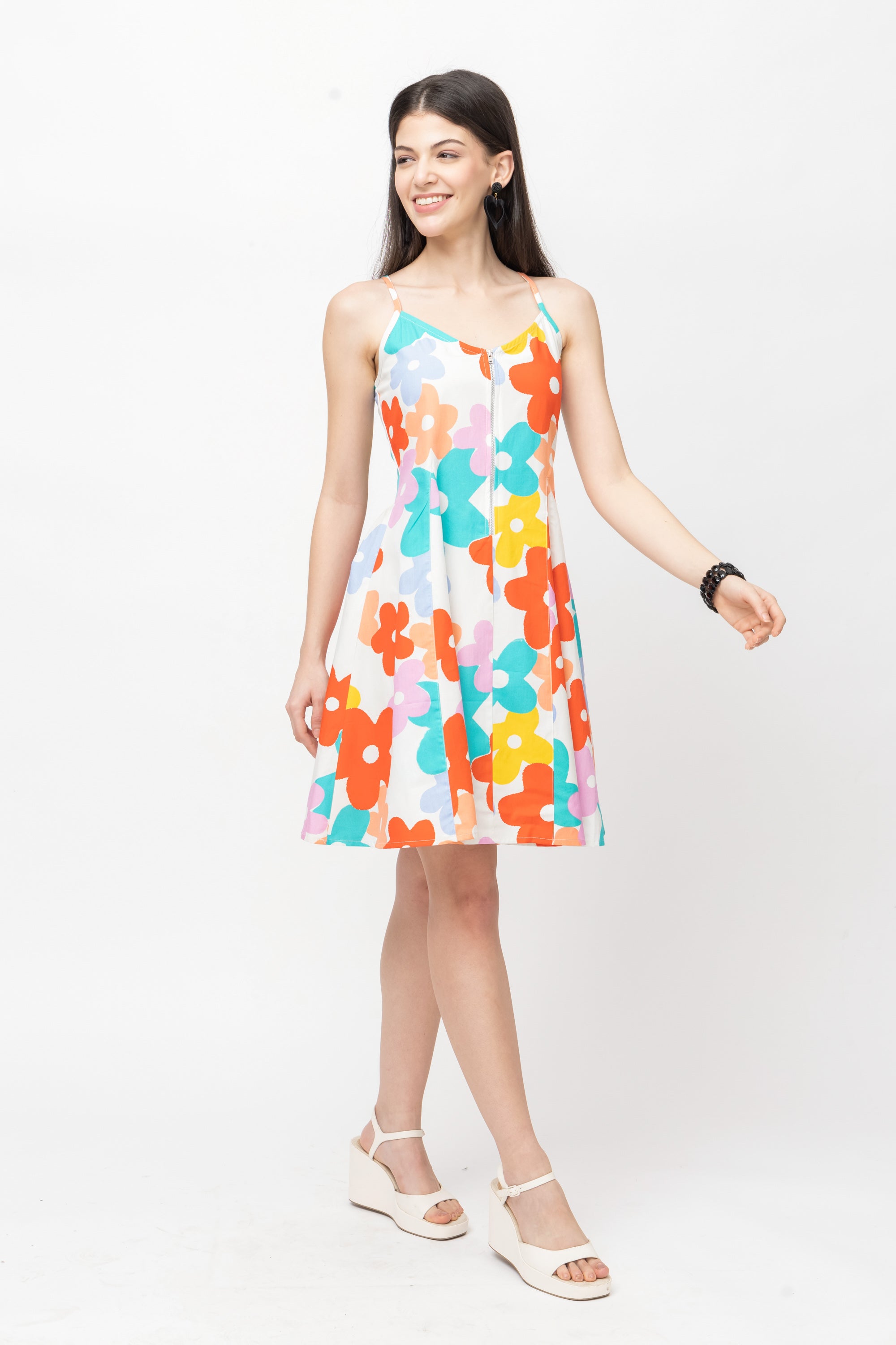 Women's Multicolor Floral Midi Flare Dress