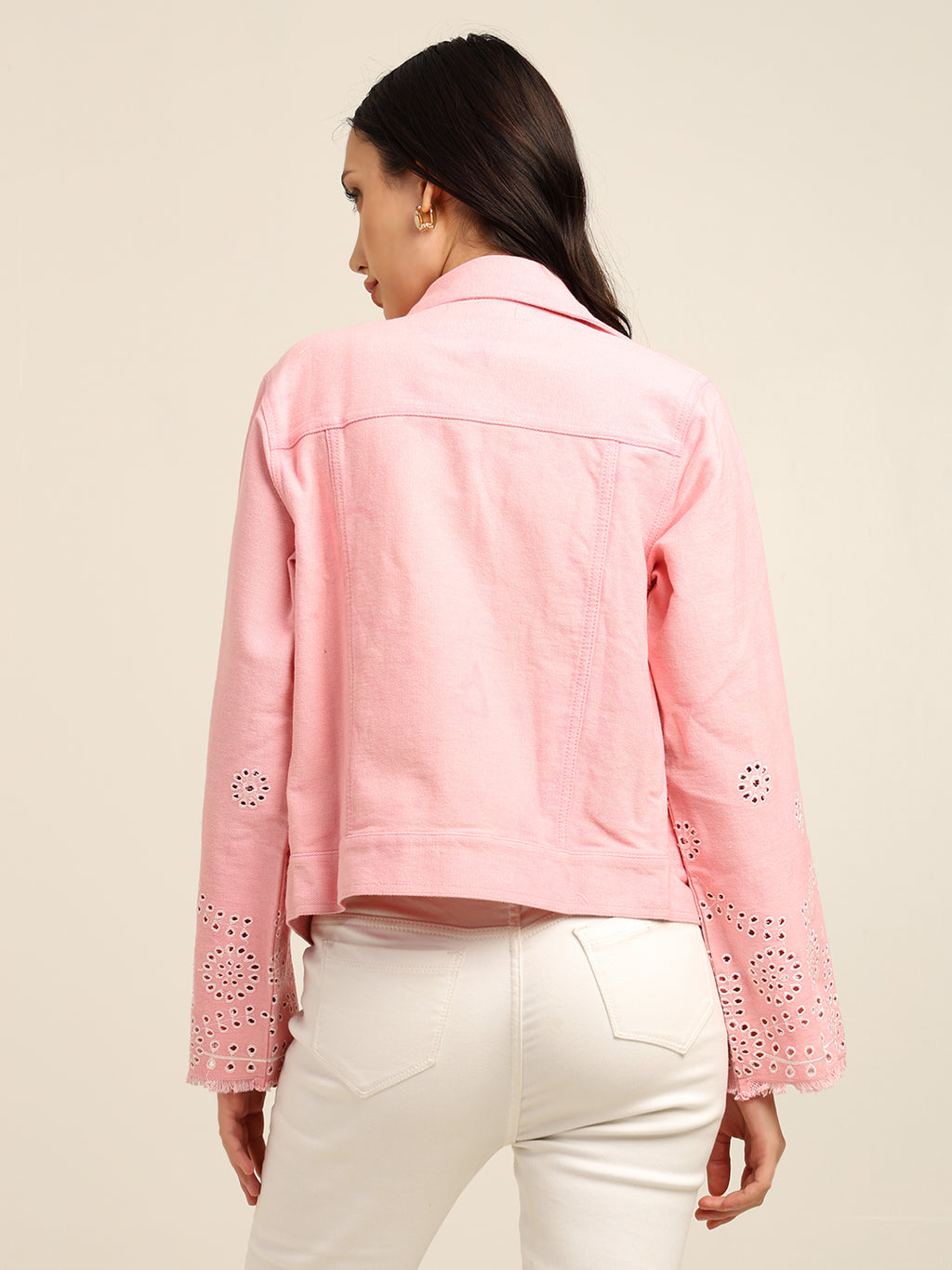 Women's 100% Cotton Twill Schiffli Embroidery Jacket